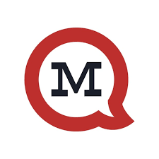 Logo with a red speech bubble outline containing a navy blue letter 'M', which is the logo of ModSquad. Which you can use to do a side hustle.