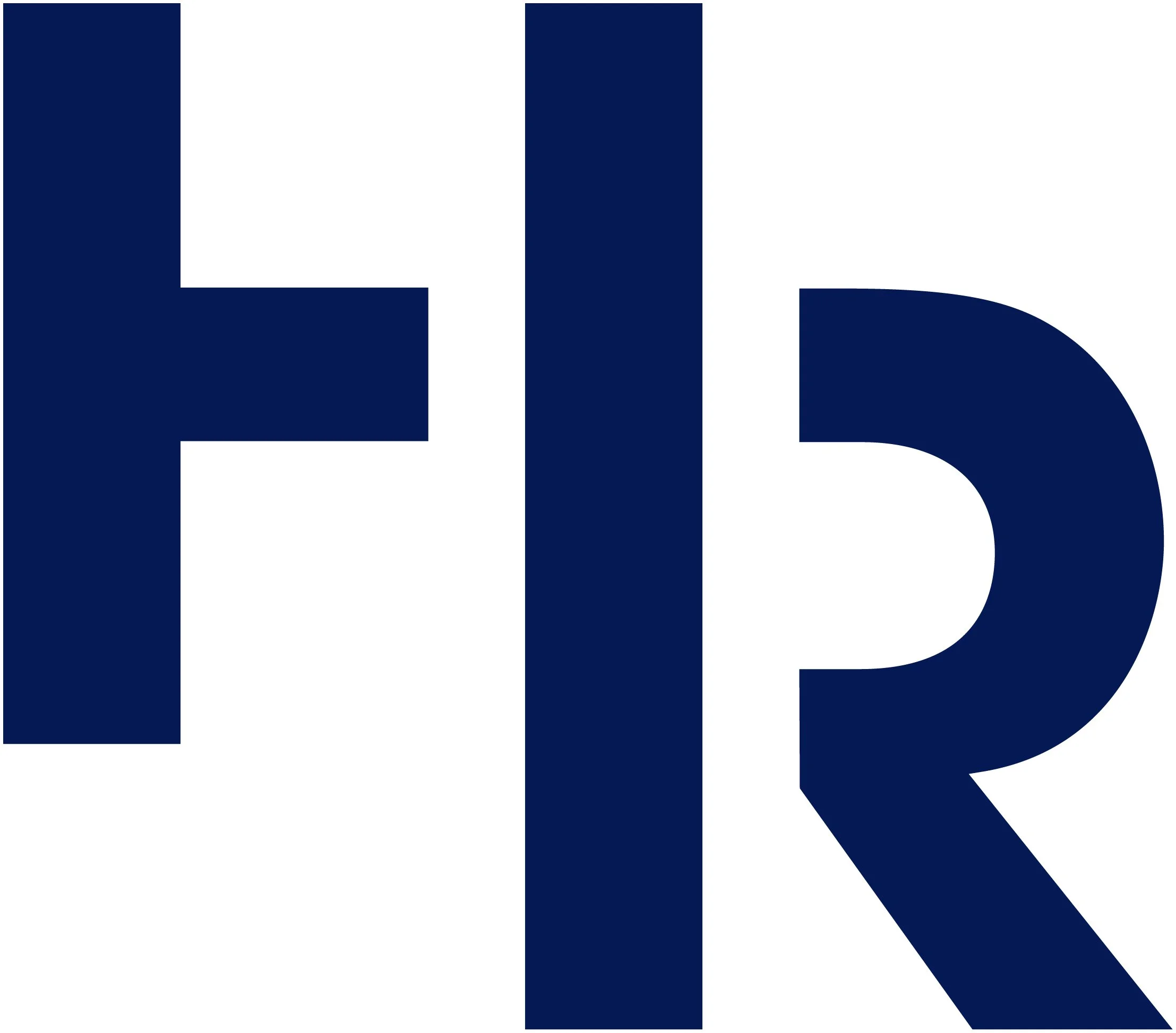 A logo with the letters H and R in bold, dark blue font on a white background.