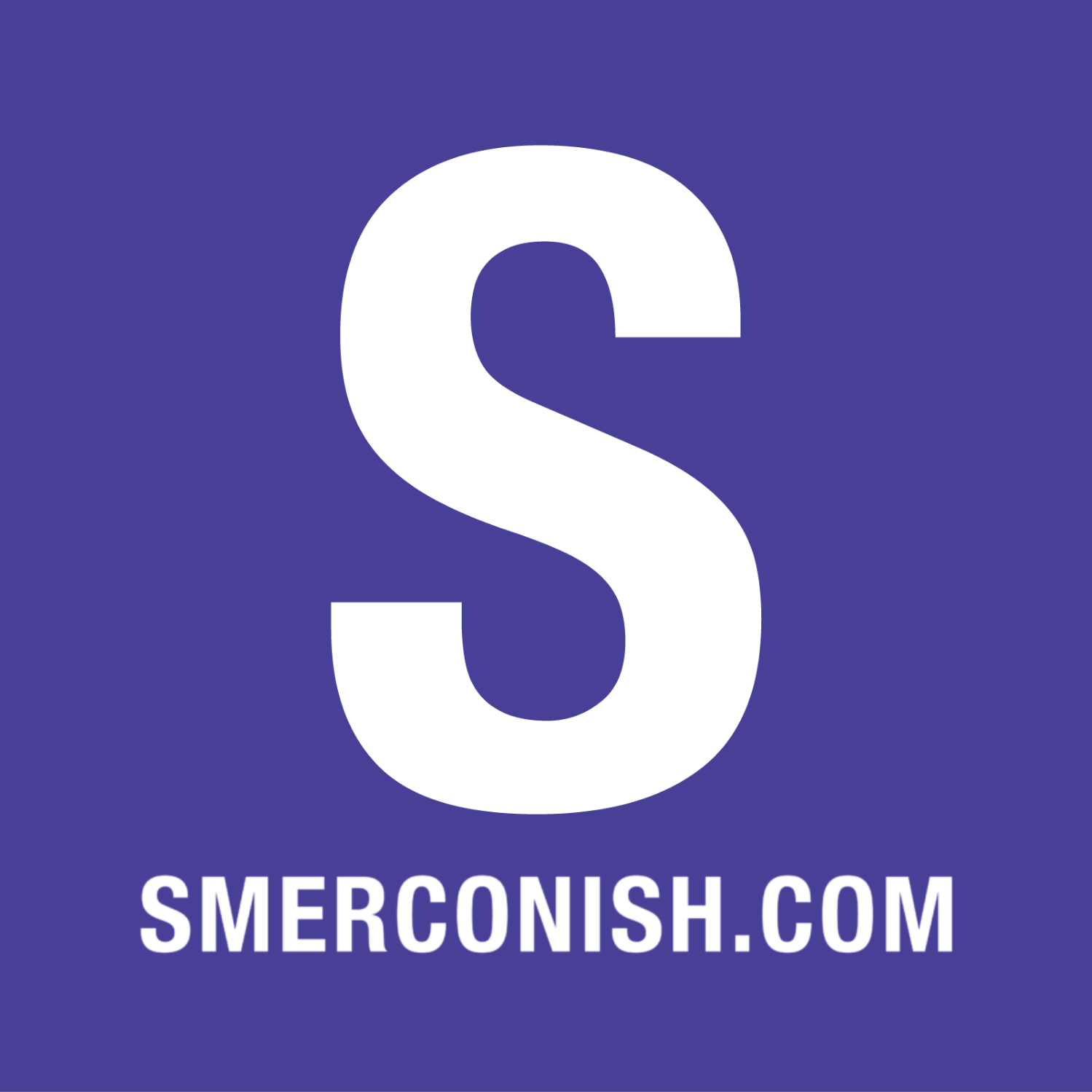 Purple square with a large white letter 'S' in the center and the text 'SMERCOSH.COM' at the bottom.