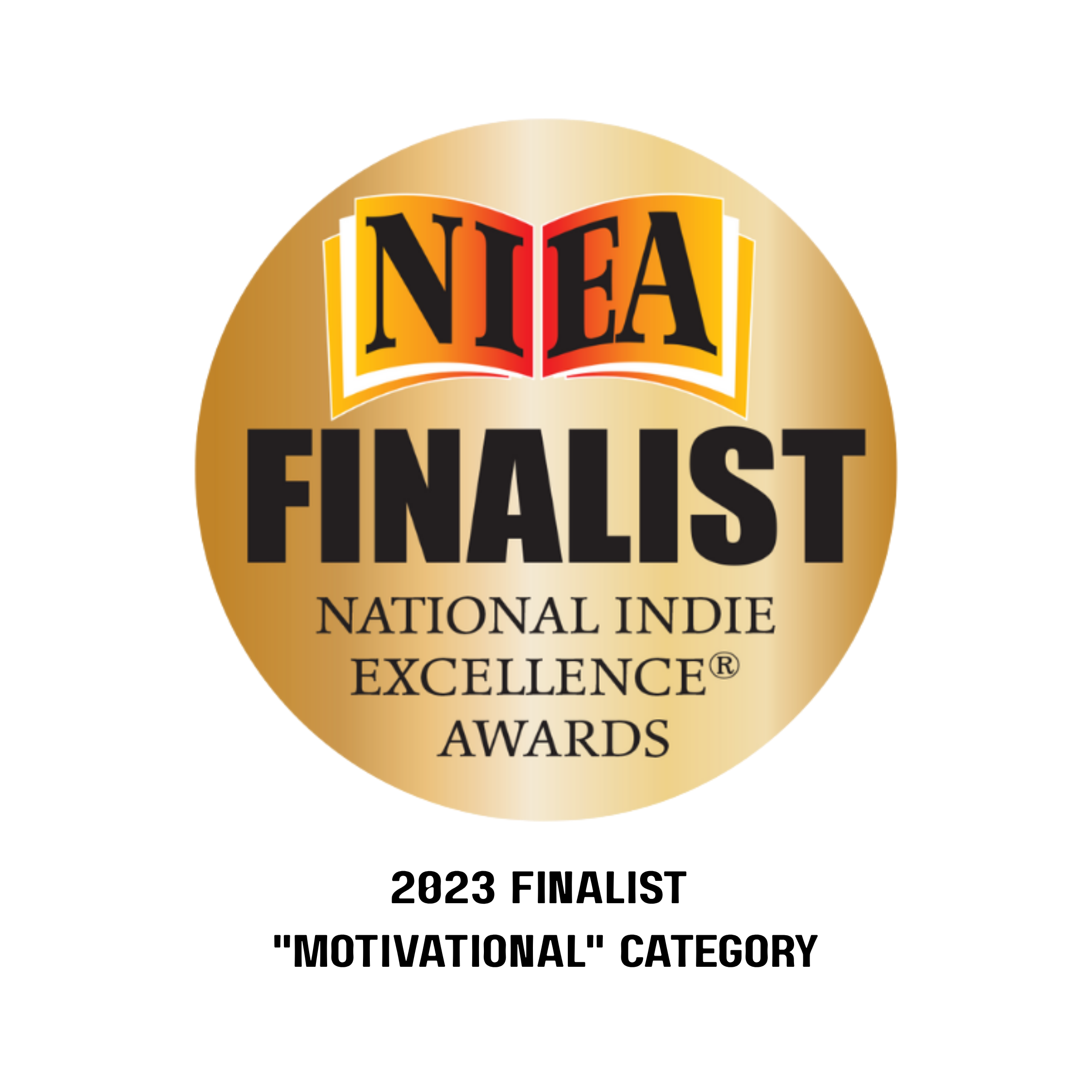 Gold medal with the word 'NFA' inside an open book logo, and 'FINALIST' and 'NATIONAL INDIE EXCELLENCE AWARDS' written below.