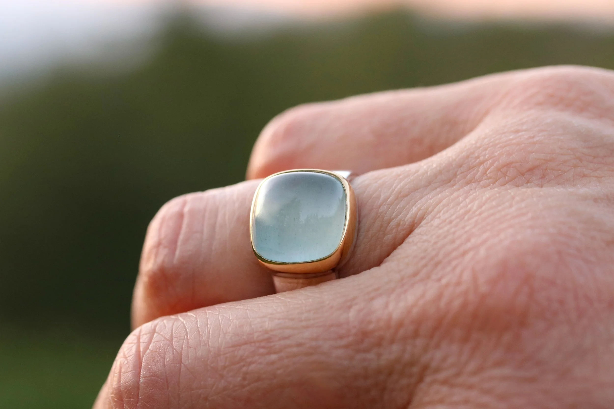 Chatoyant Green Beryl Big Sur Classic Ring in 22k Gold & Sterling Silver