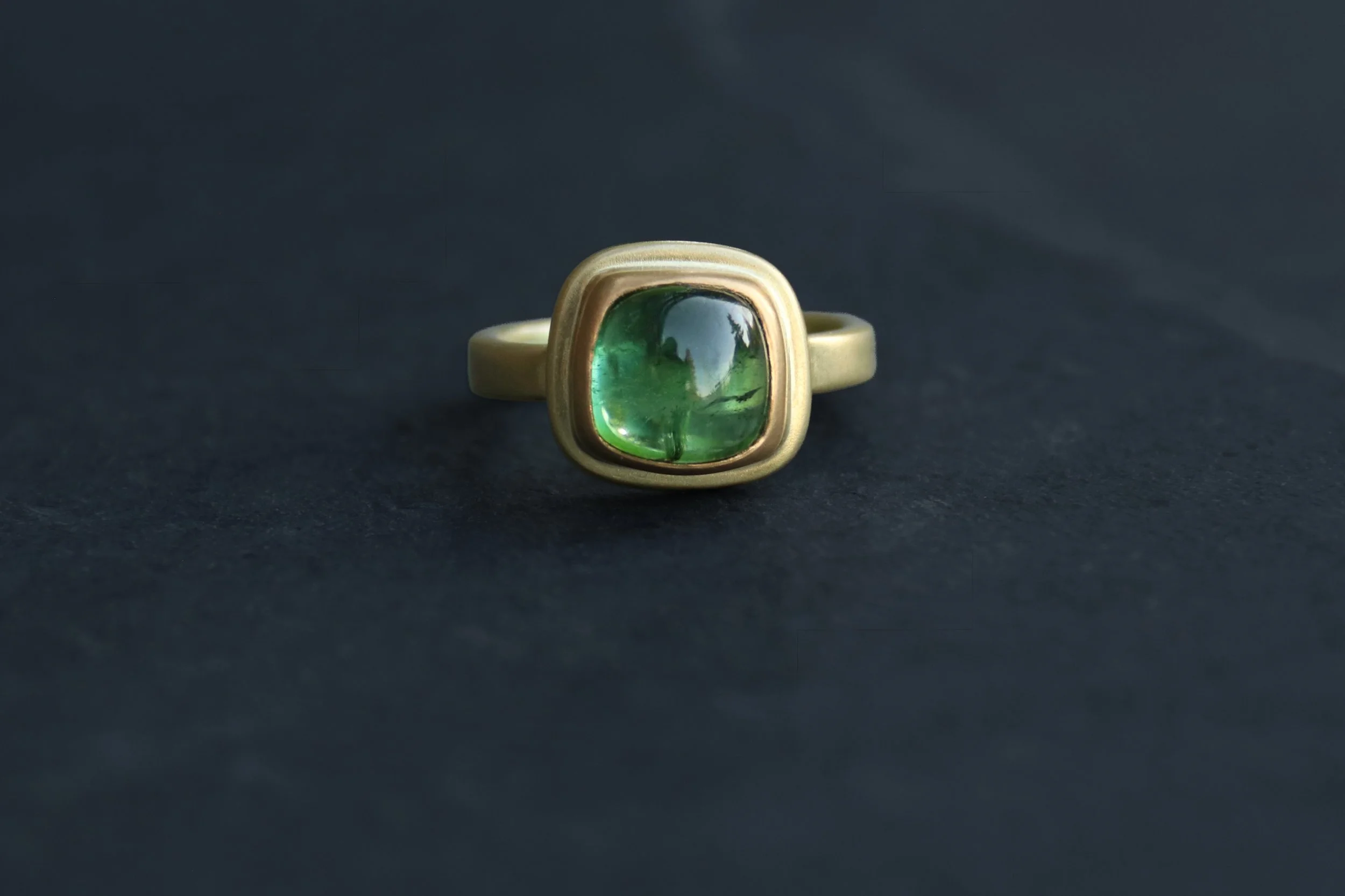 Green Tourmaline Ring in 22K & !8K Gold by Big Sur Goldsmiths