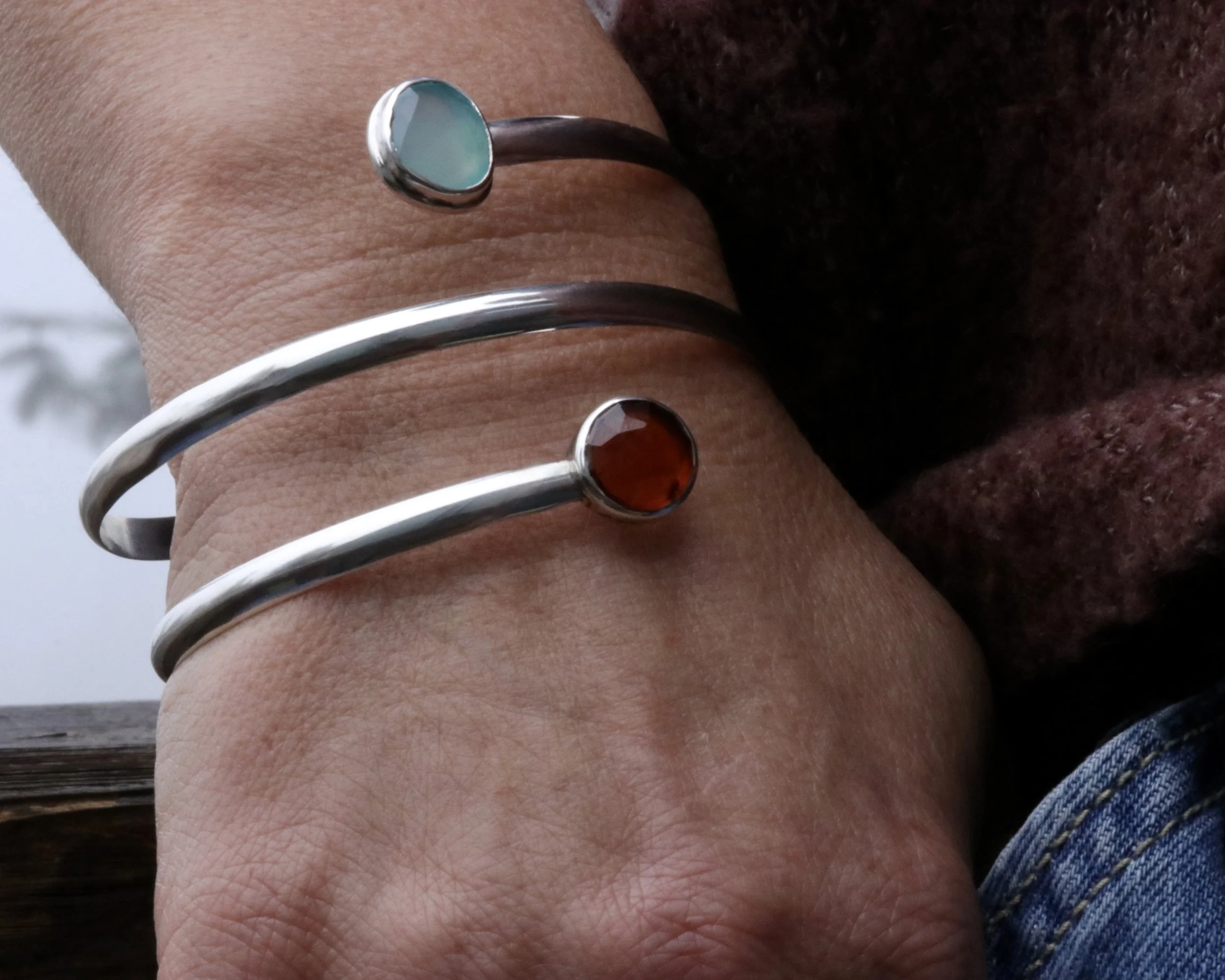 Garnet & Chalcedony Bracelet in Sterling Silver