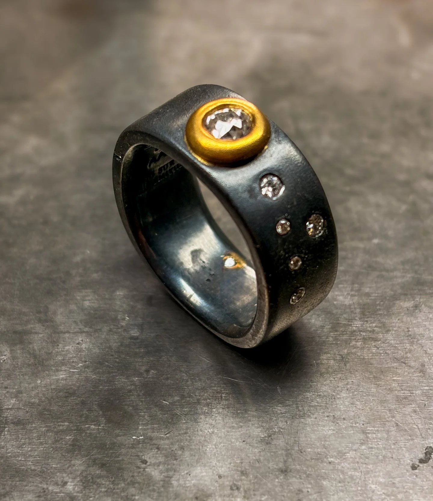 Antique diamond, diamonds, 22k and silver with patina. 

#oneoff