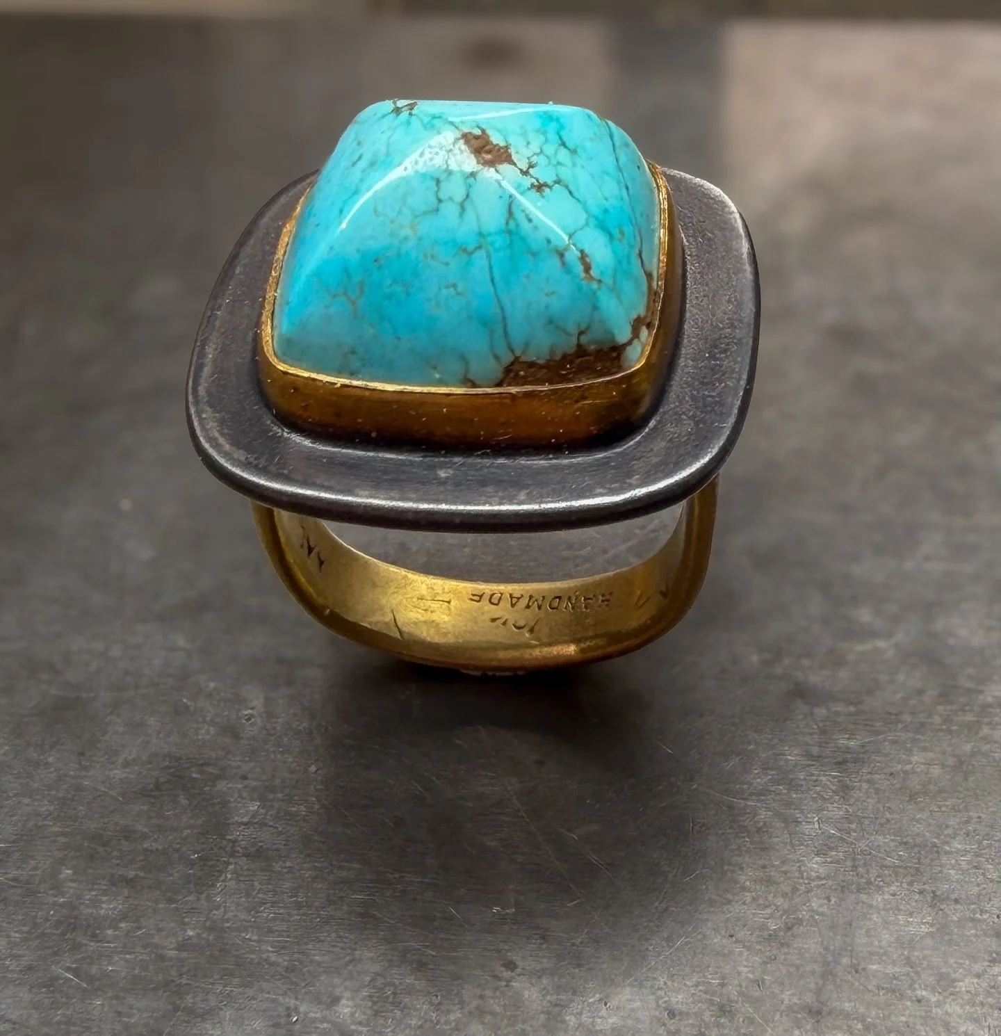 No.8 turquoise, 22K, silver with patina, 18K. 

#oneoff #theunlisted #handforged #legacy