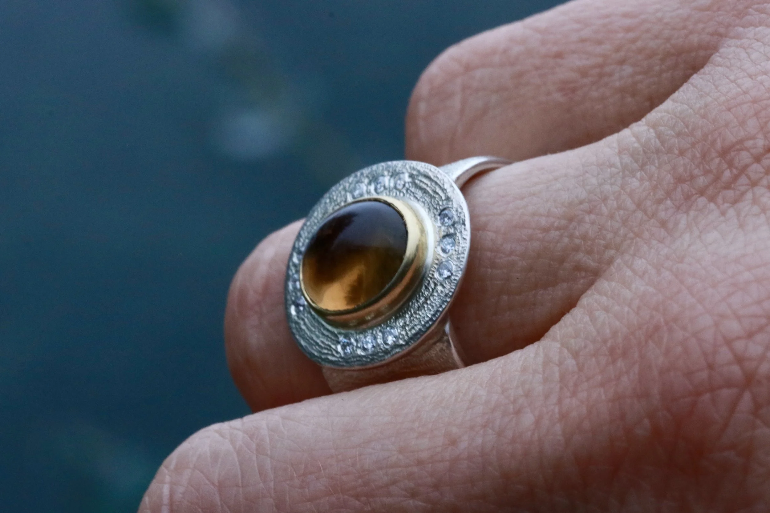 Golden Citrine & Diamonds Ring