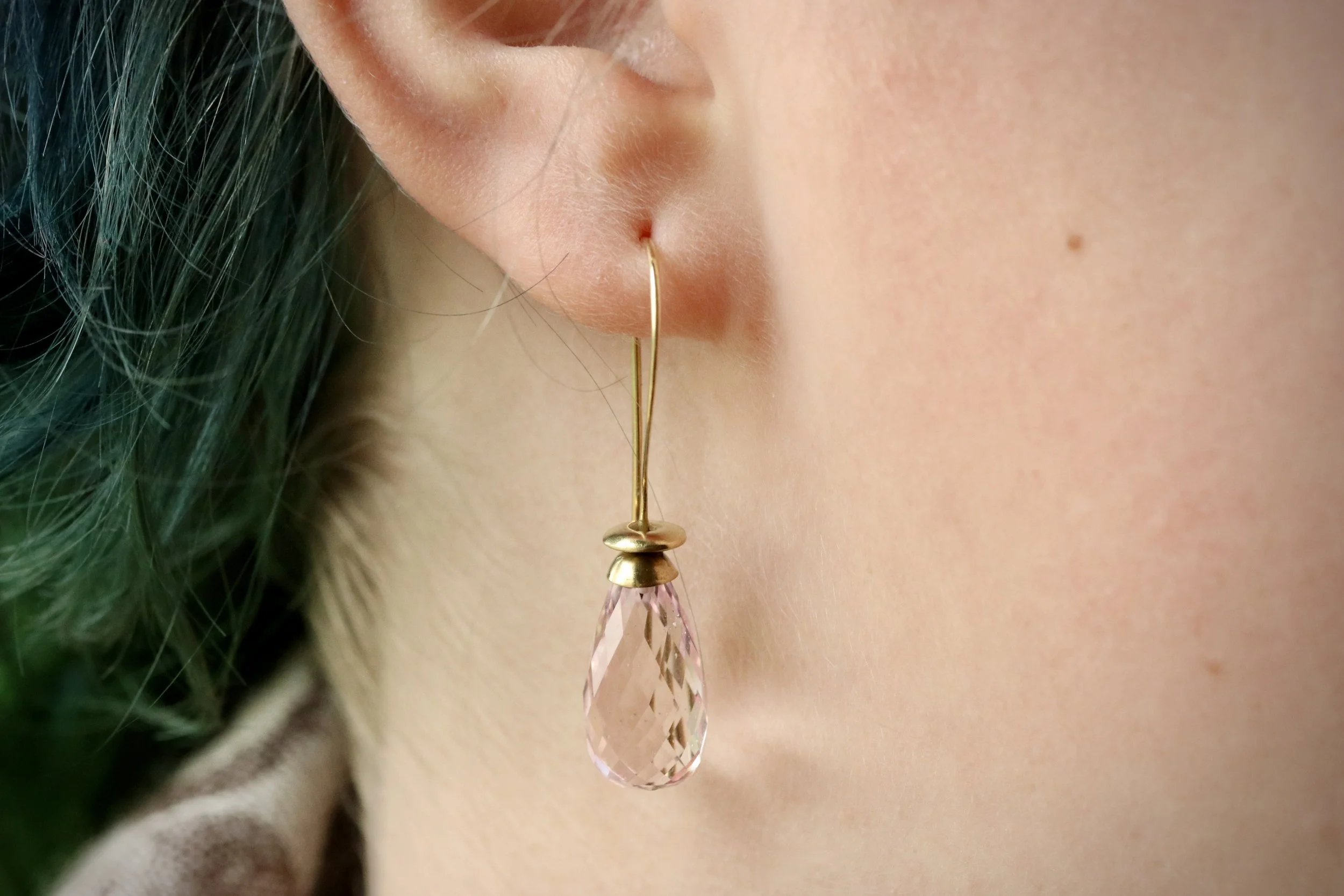 Morganite Briolette Earrings in 18K Gold
