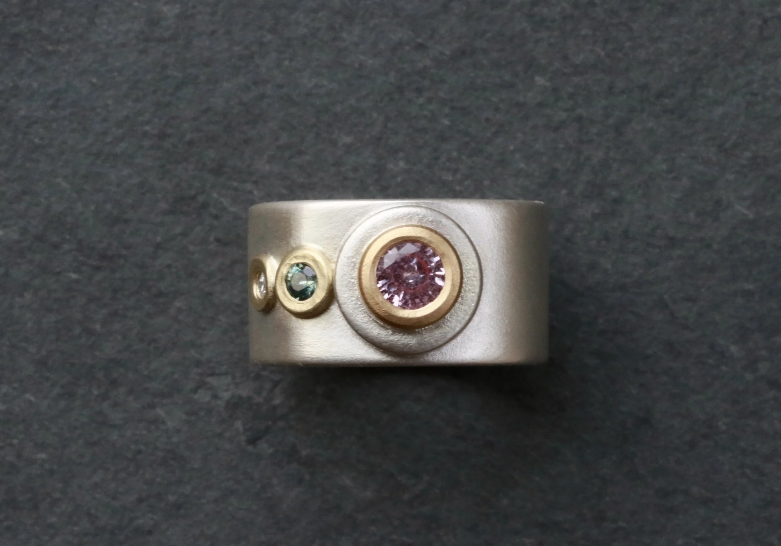 Sapphires and Diamond Band in 22K Gold & Sterling Silver
