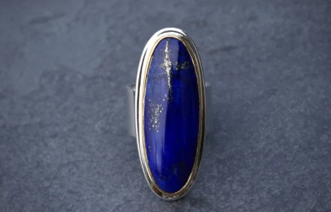 Lapis Lazuli Wide Band Ring in 22K Gold & Sterling Silver