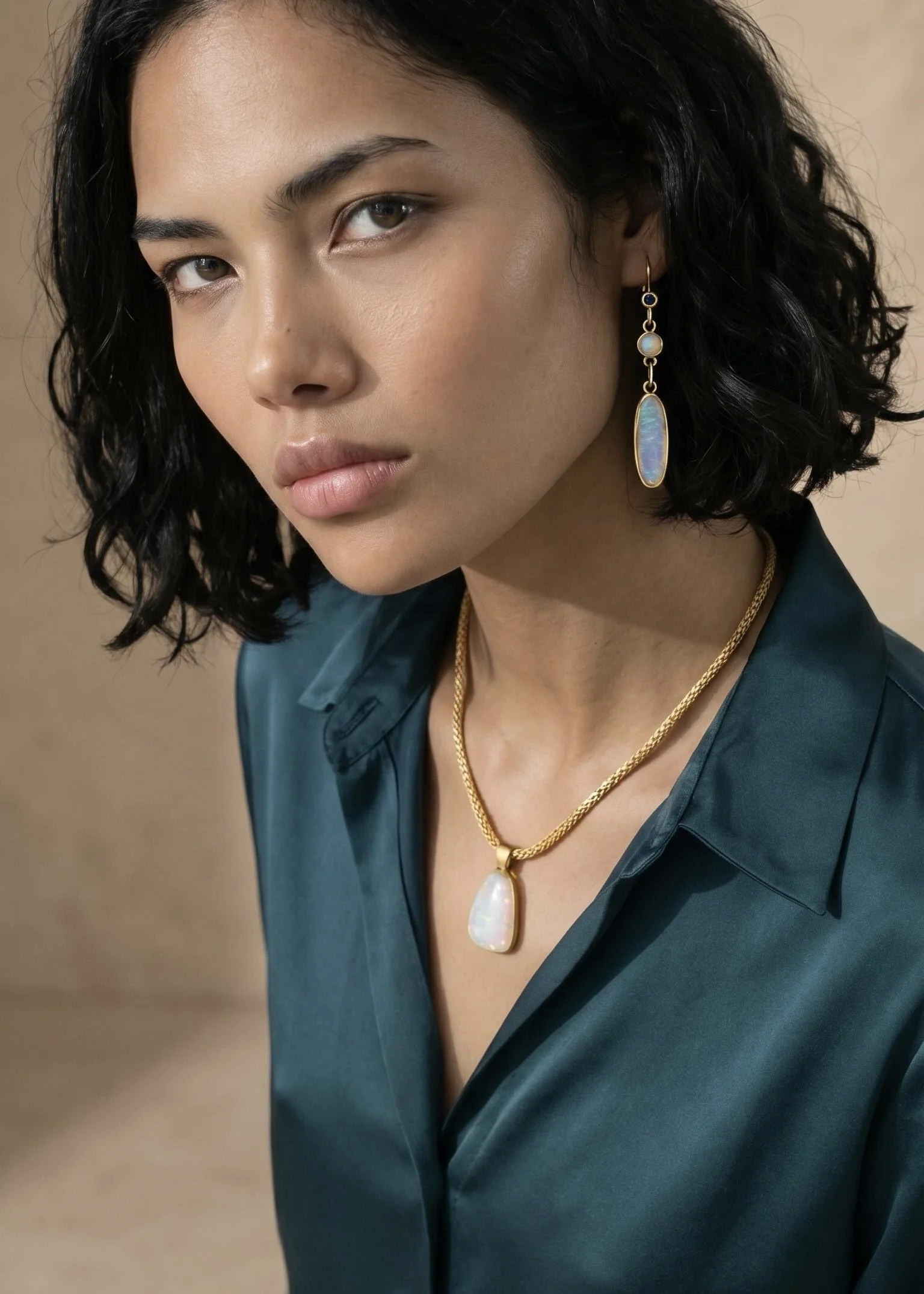 Australian Coober Pedy Opal and Sapphire Earrings