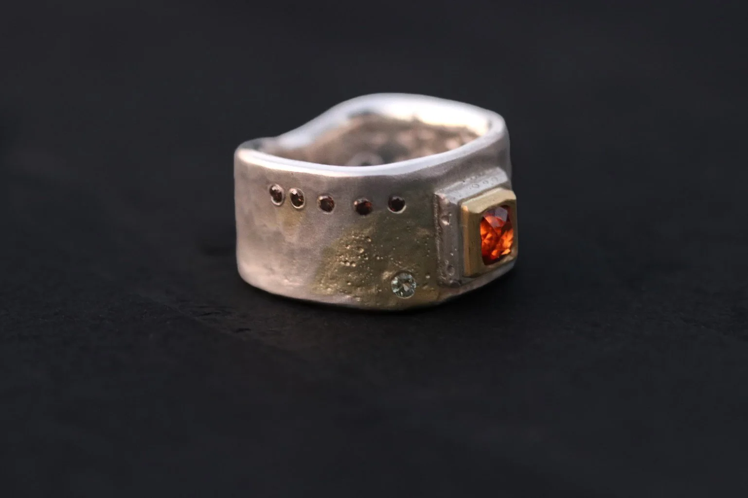 Garnet, Diamonds, & Sapphires Forged Cigar Band by Big Sur Goldsmiths