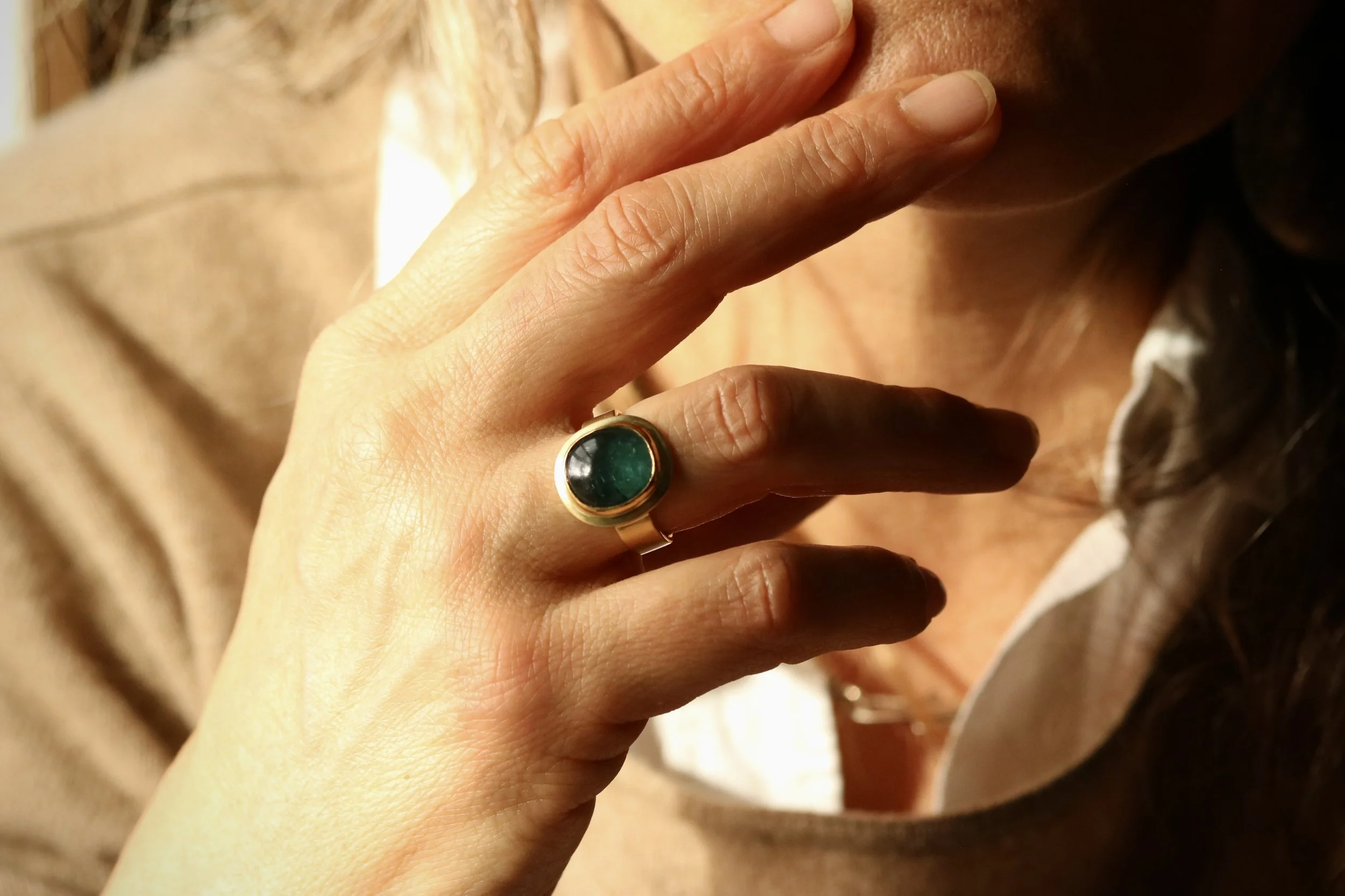 Indicolite Tourmaline Ring in 22k & 18k Gold