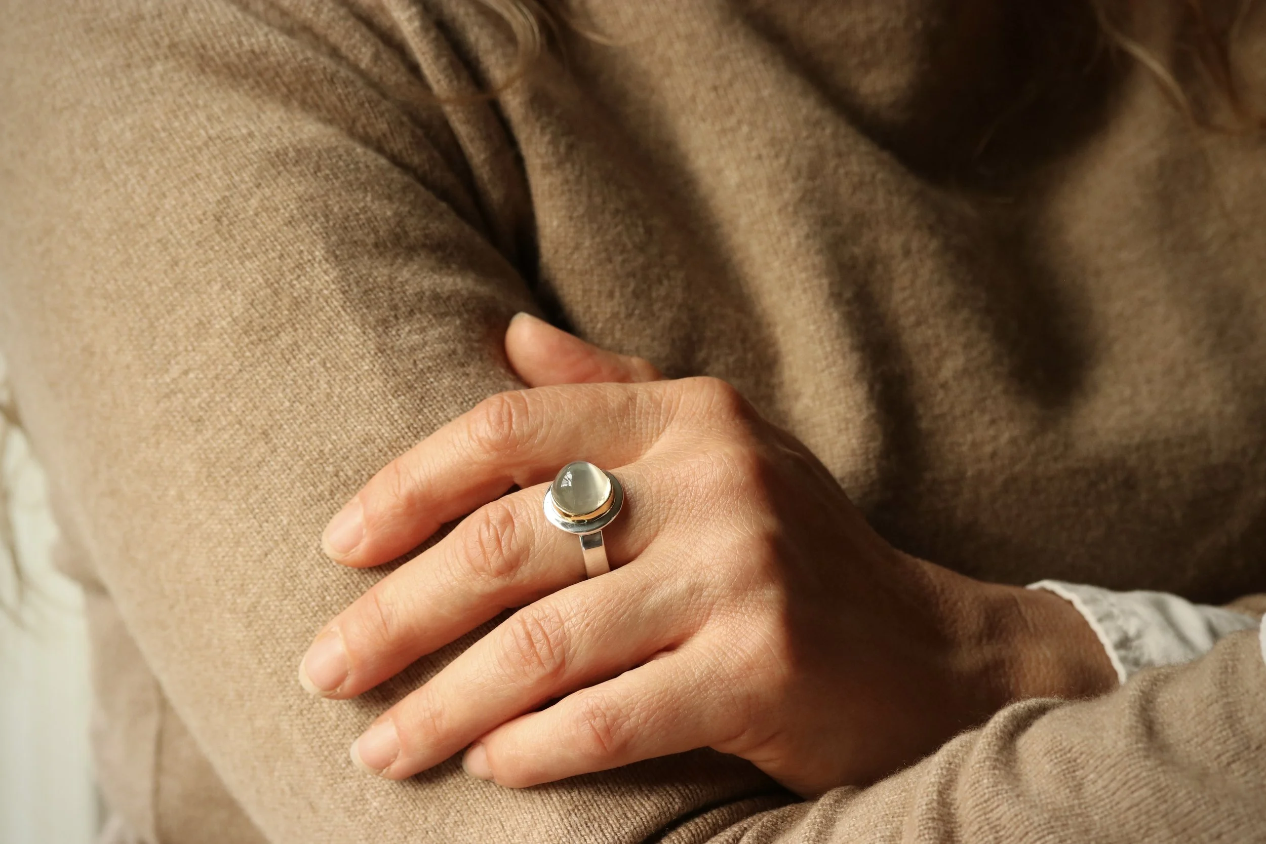 Moonstone Ring in 22k gold & sterling silver
