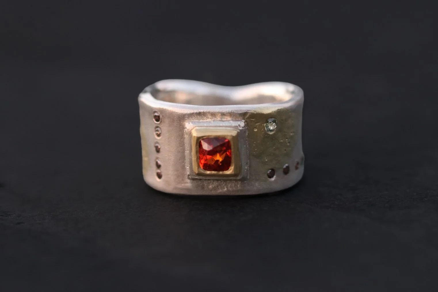 Garnet, Diamonds, & Sapphires Forged Cigar Band by Big Sur Goldsmiths