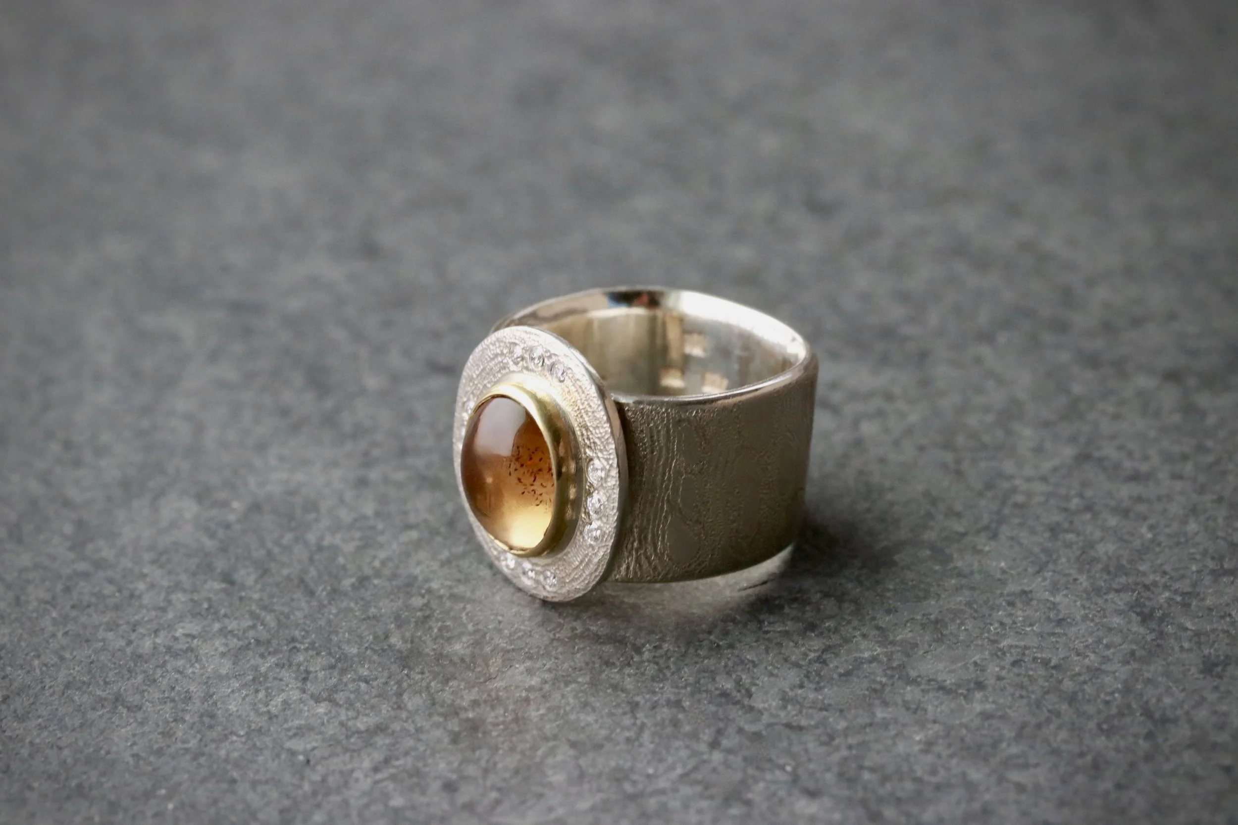 Golden Citrine & Diamonds Ring