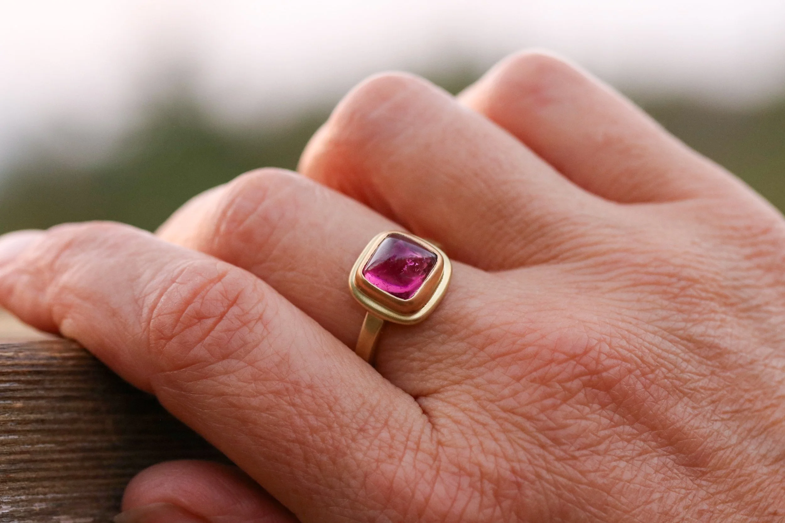 Pink Tourmaline Ring in 22k & 18k Gold by Big Sur Goldsmiths