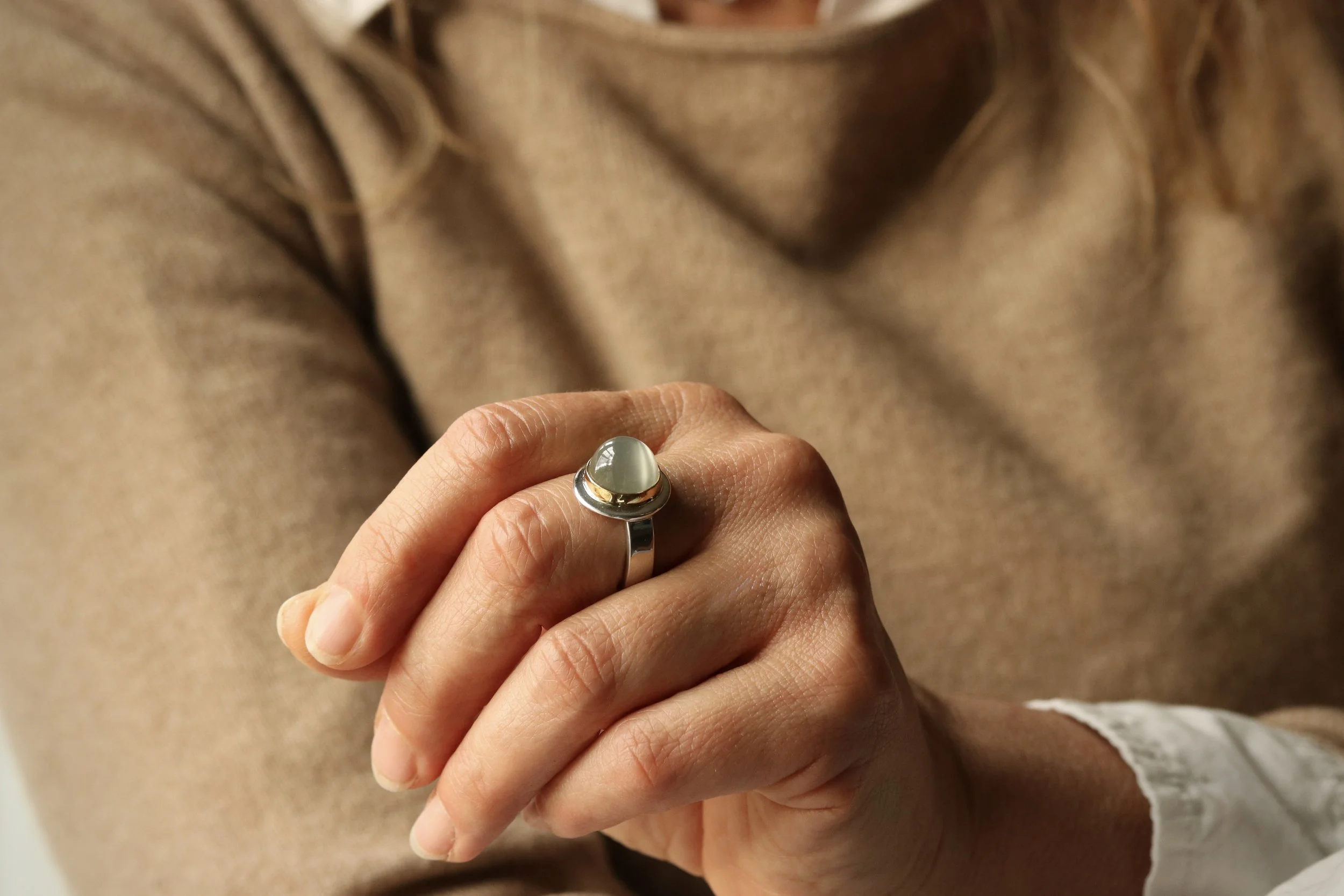 Moonstone Ring in 22k gold & sterling silver