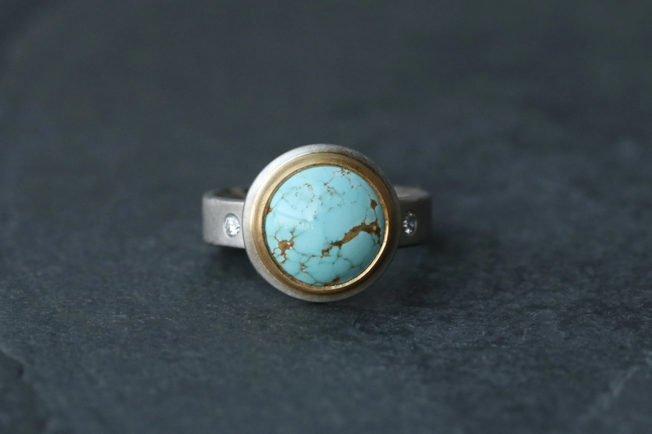 Number 8 Turquoise Solitaire Ring in Platinum & 22k Gold