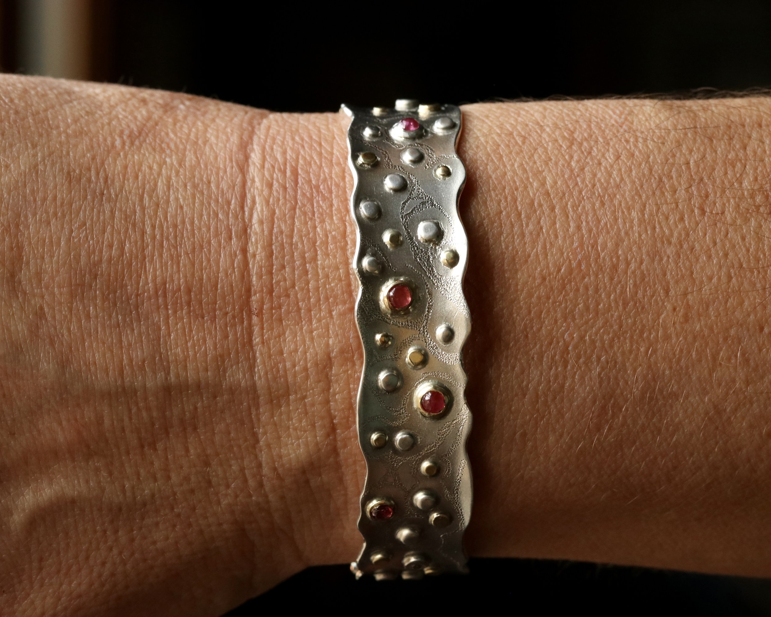 Ruby and Diamond Lacy Bullion Bracelet in 18k Gold & Sterling Silver