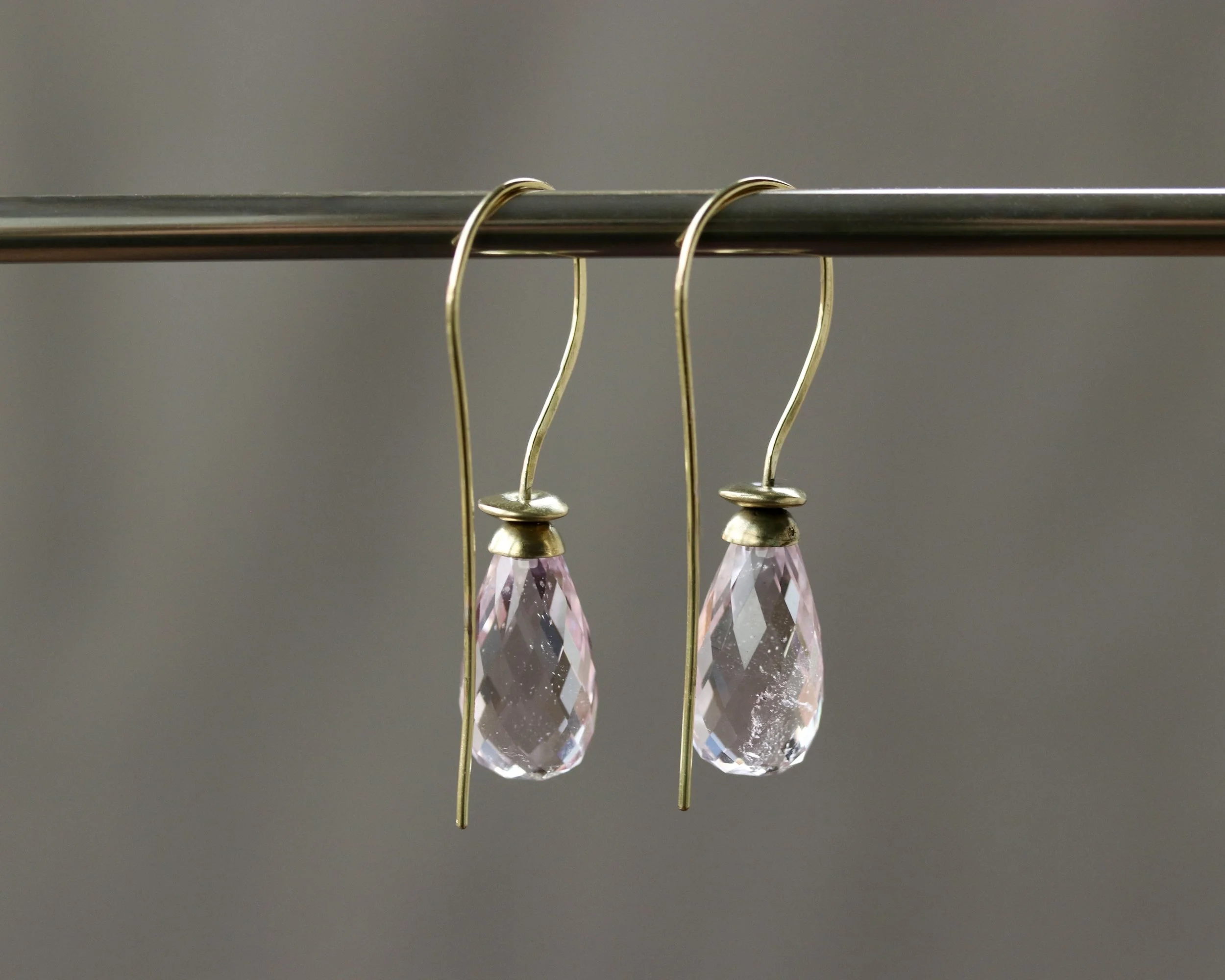 Morganite Briolette Earrings in 18K Gold