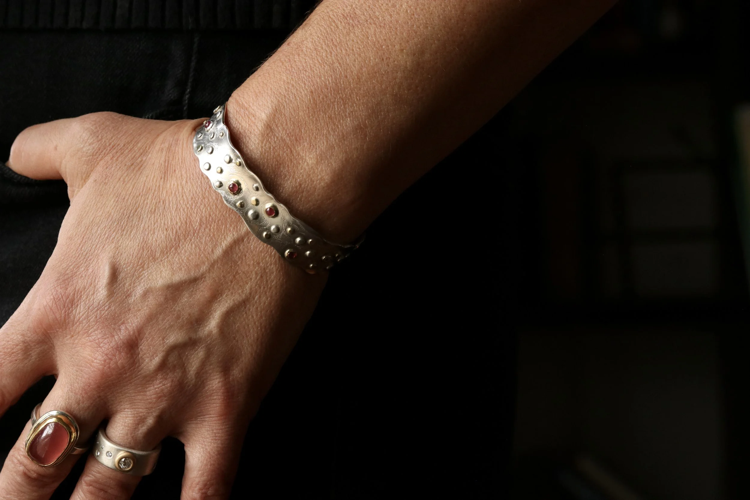 Ruby and Diamond Lacy Bullion Bracelet in 18k Gold & Sterling Silver