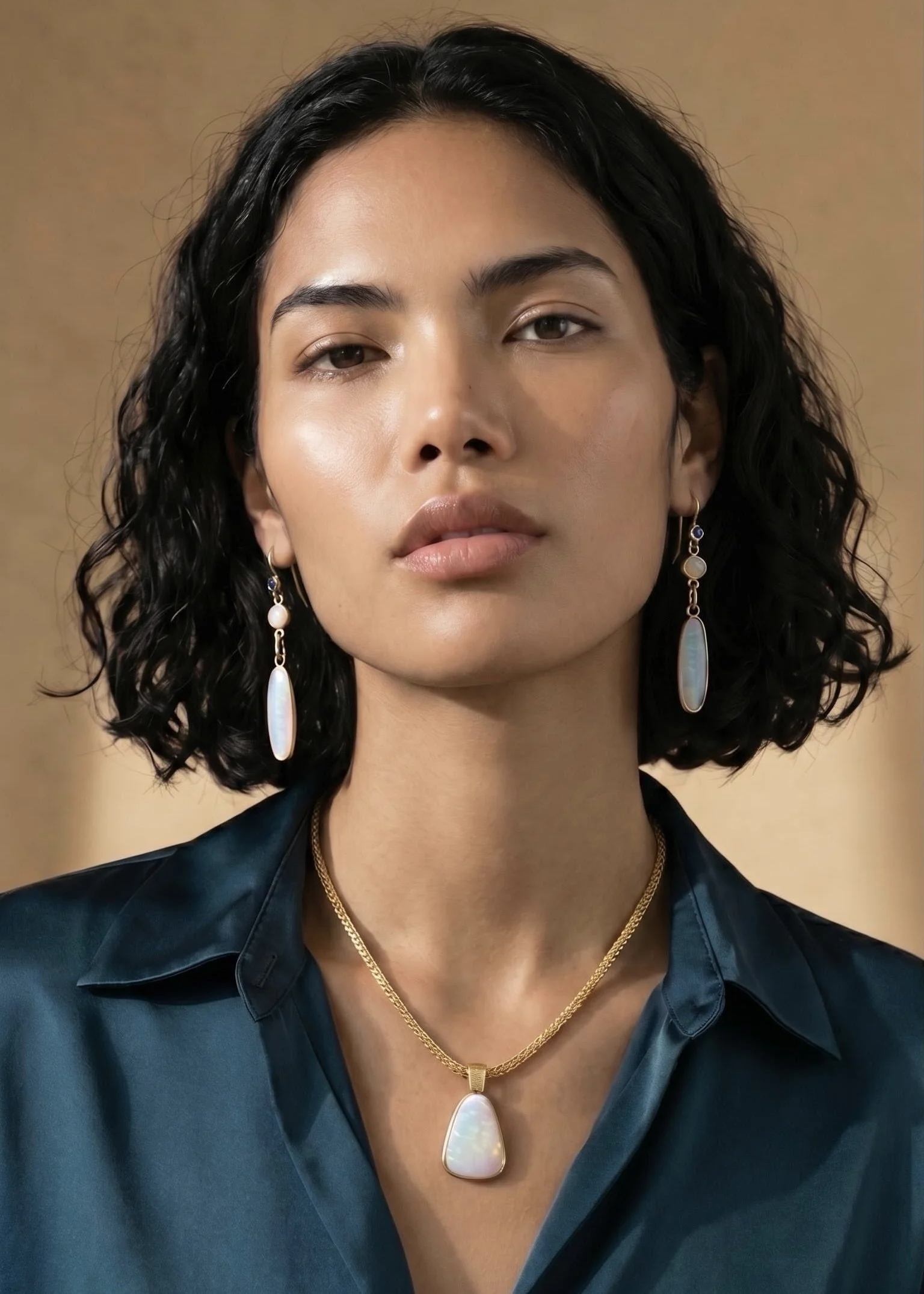 Australian Coober Pedy Opal and Sapphire Earrings