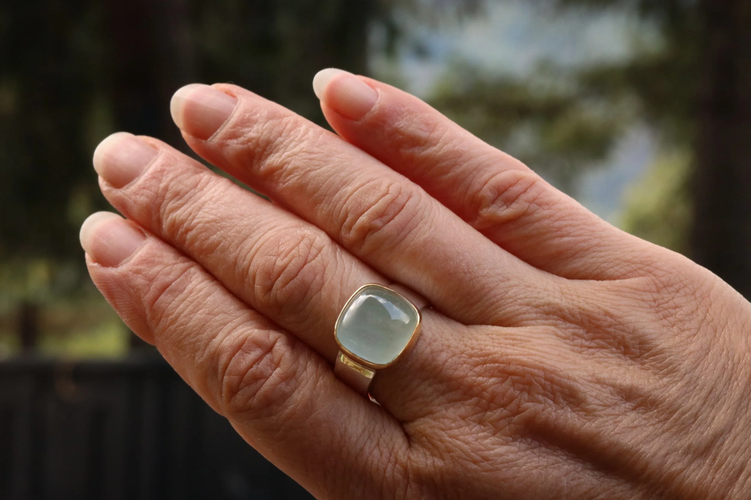 Chatoyant Green Beryl Big Sur Classic Ring in 22k Gold & Sterling Silver