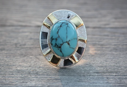 Egyptian Turquoise Ring in 22k Gold and Sterling Silver .925