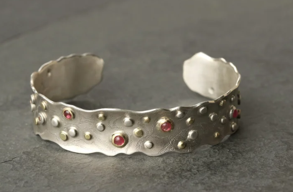 Ruby and Diamond Lacy Bullion Bracelet in 18k Gold & Sterling Silver