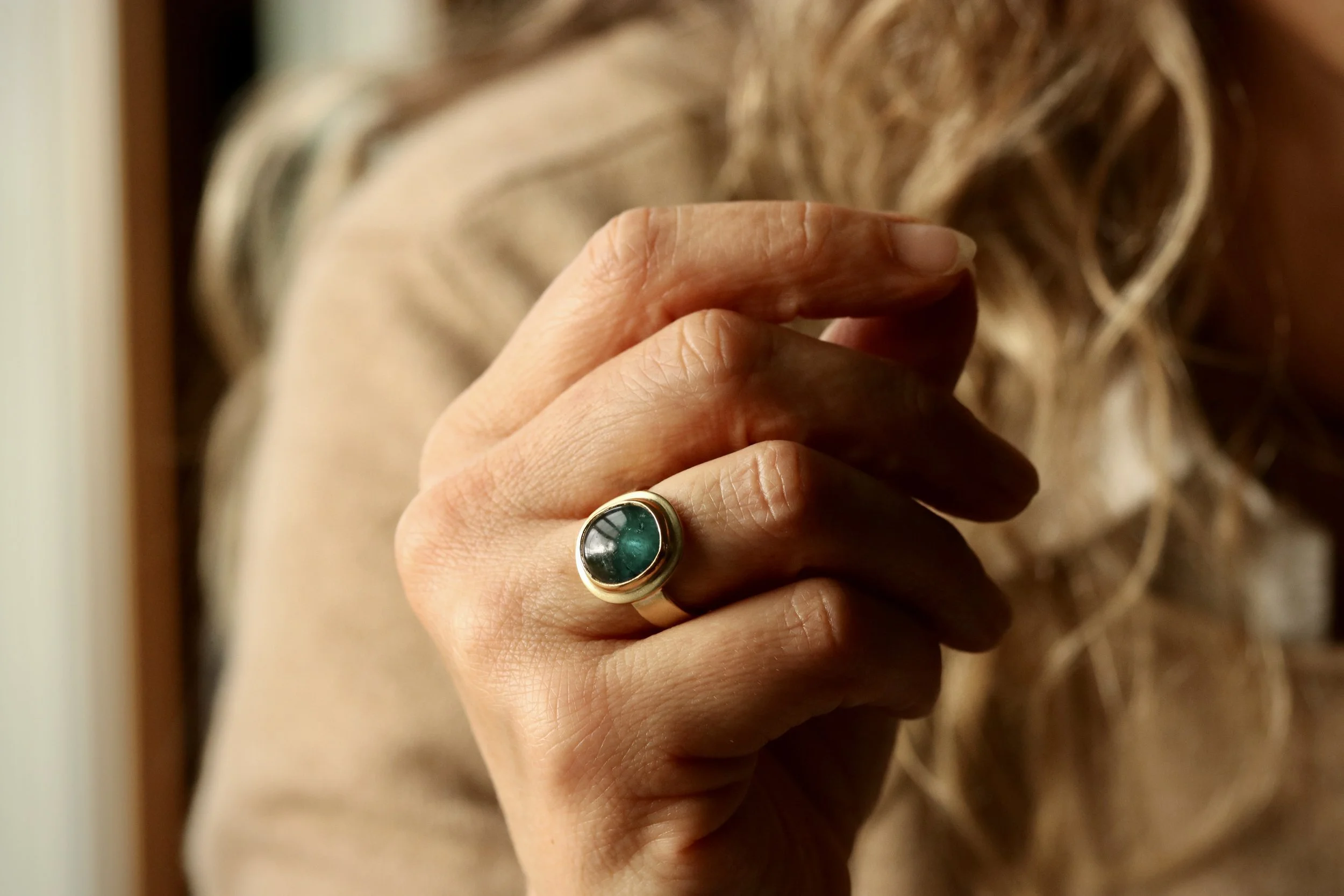 Indicolite Tourmaline Ring in 22k & 18k Gold