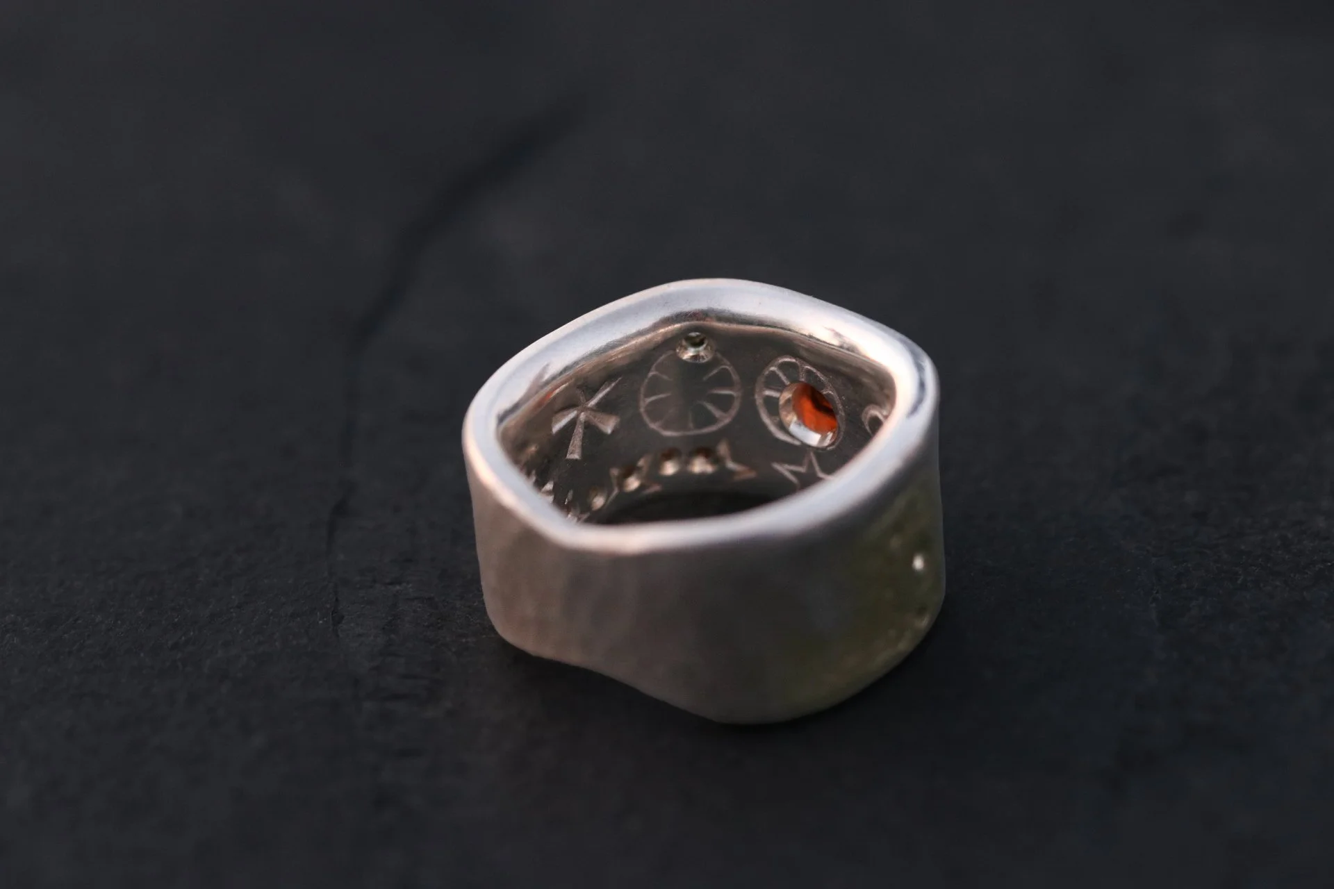 Garnet, Diamonds, & Sapphires Forged Cigar Band by Big Sur Goldsmiths