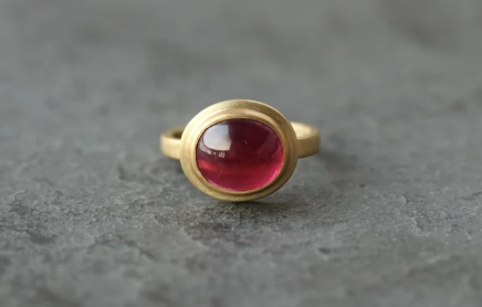 Rubellite Cabochon Ring in 22k & 18k Gold