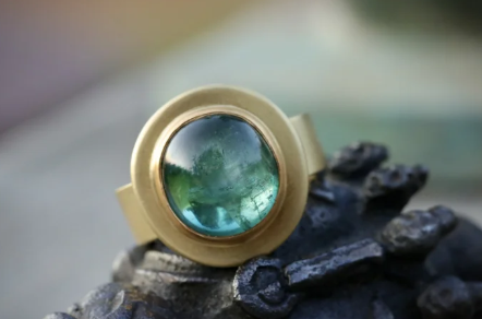 Blue Green Chromatic Tourmaline Ring in 22k & 18k Gold