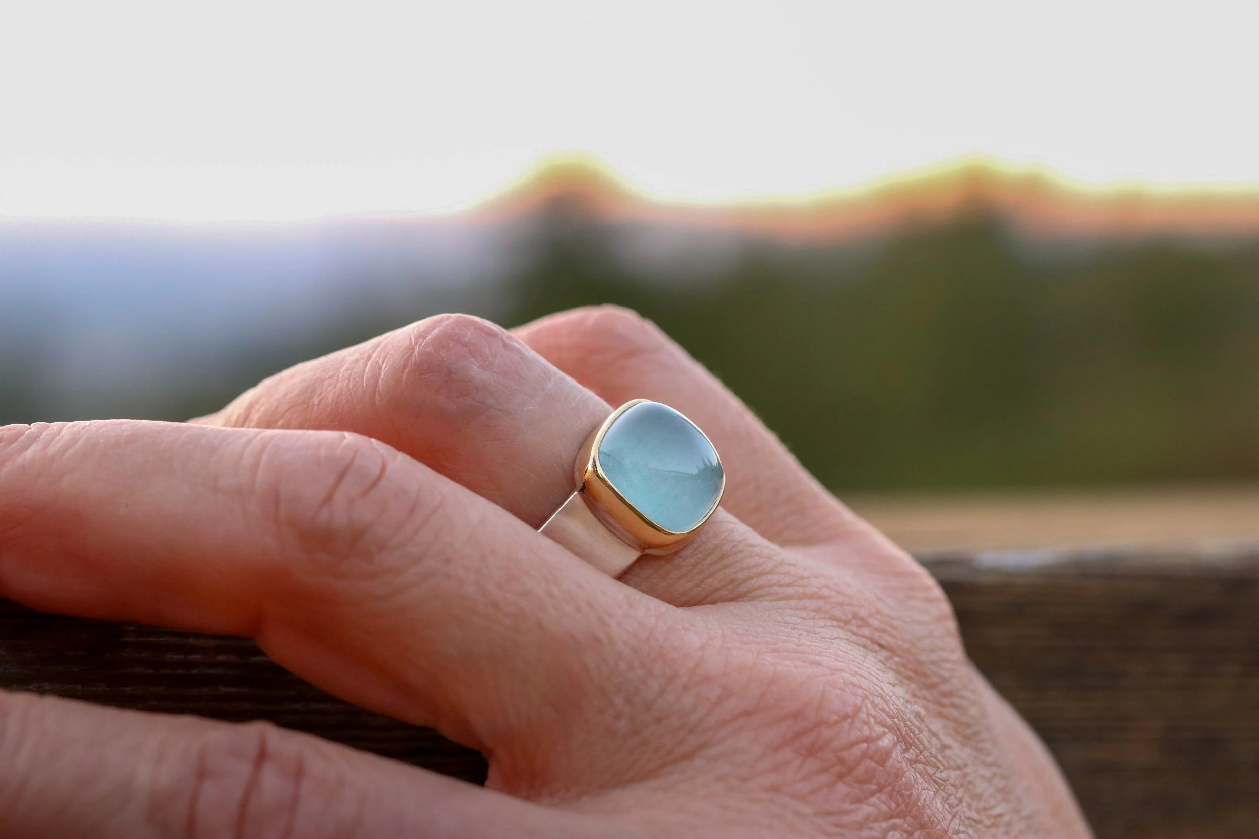 Chatoyant Green Beryl Big Sur Classic Ring in 22k Gold & Sterling Silver