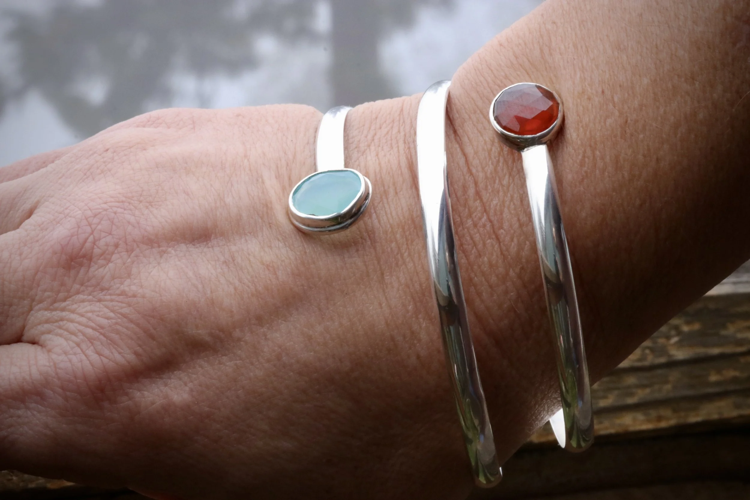 Garnet & Chalcedony Bracelet in Sterling Silver