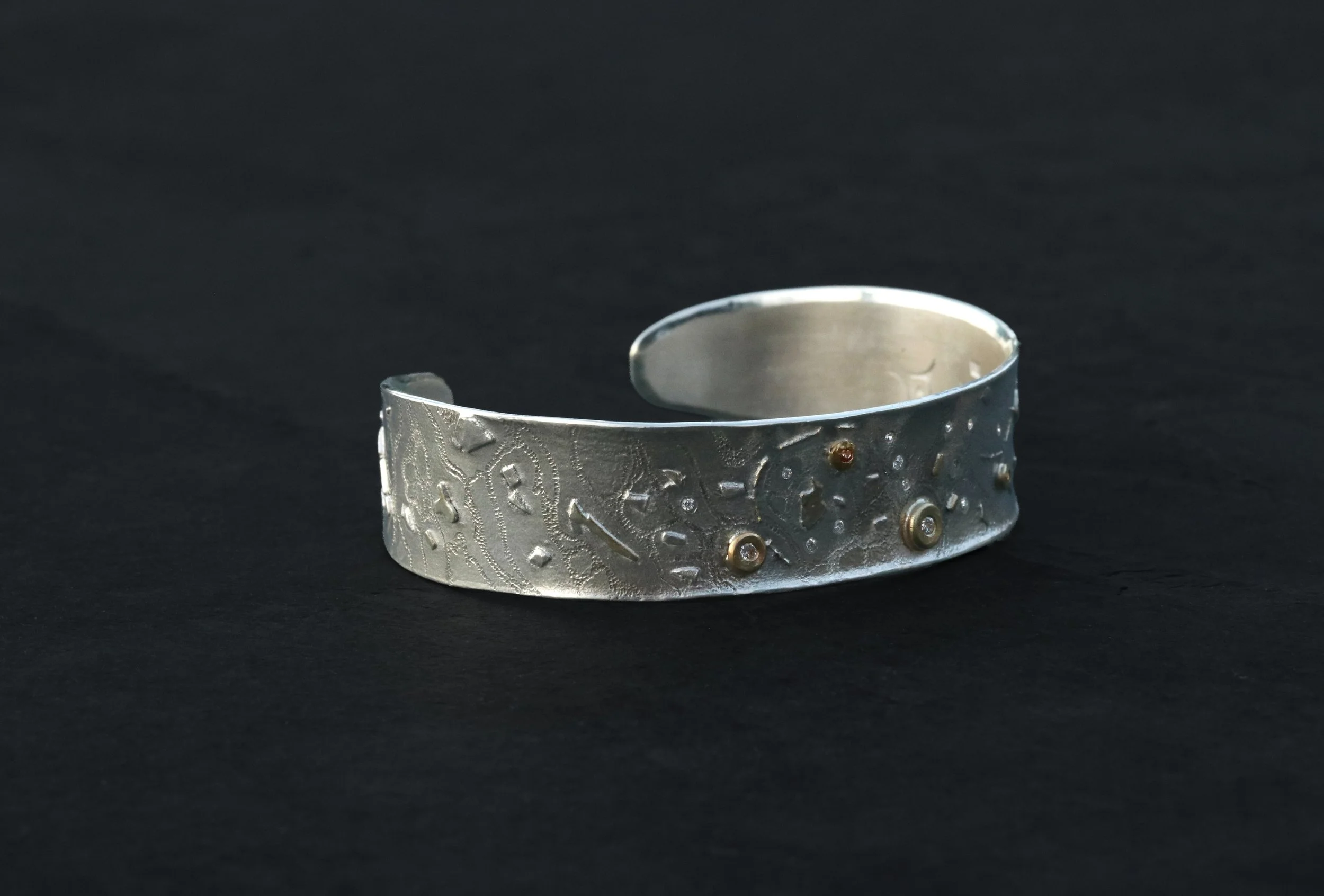 Diamond and Sapphire Cuff Bracelet in 22k Gold & Sterling Silver by Big Sur Goldsmiths