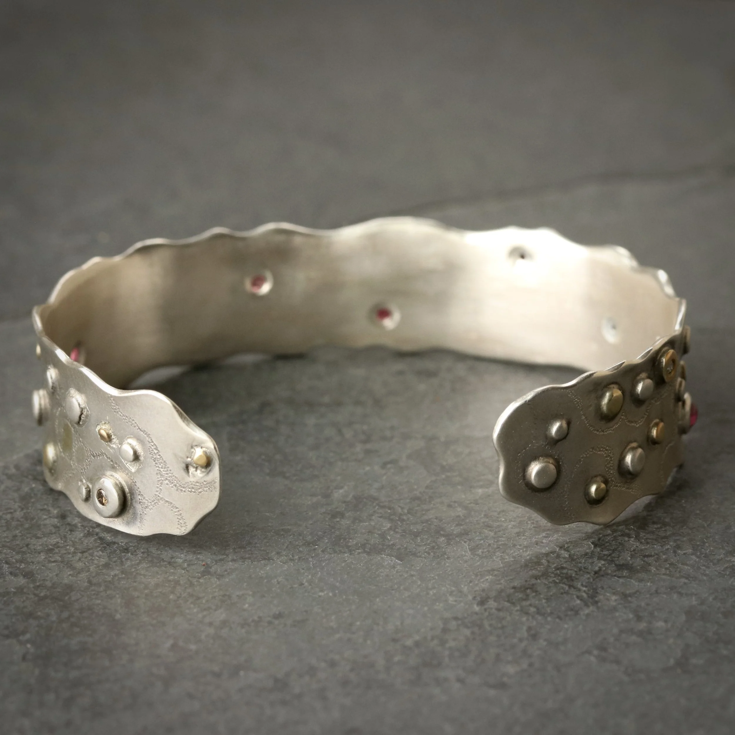 Ruby and Diamond Lacy Bullion Bracelet in 18k Gold & Sterling Silver