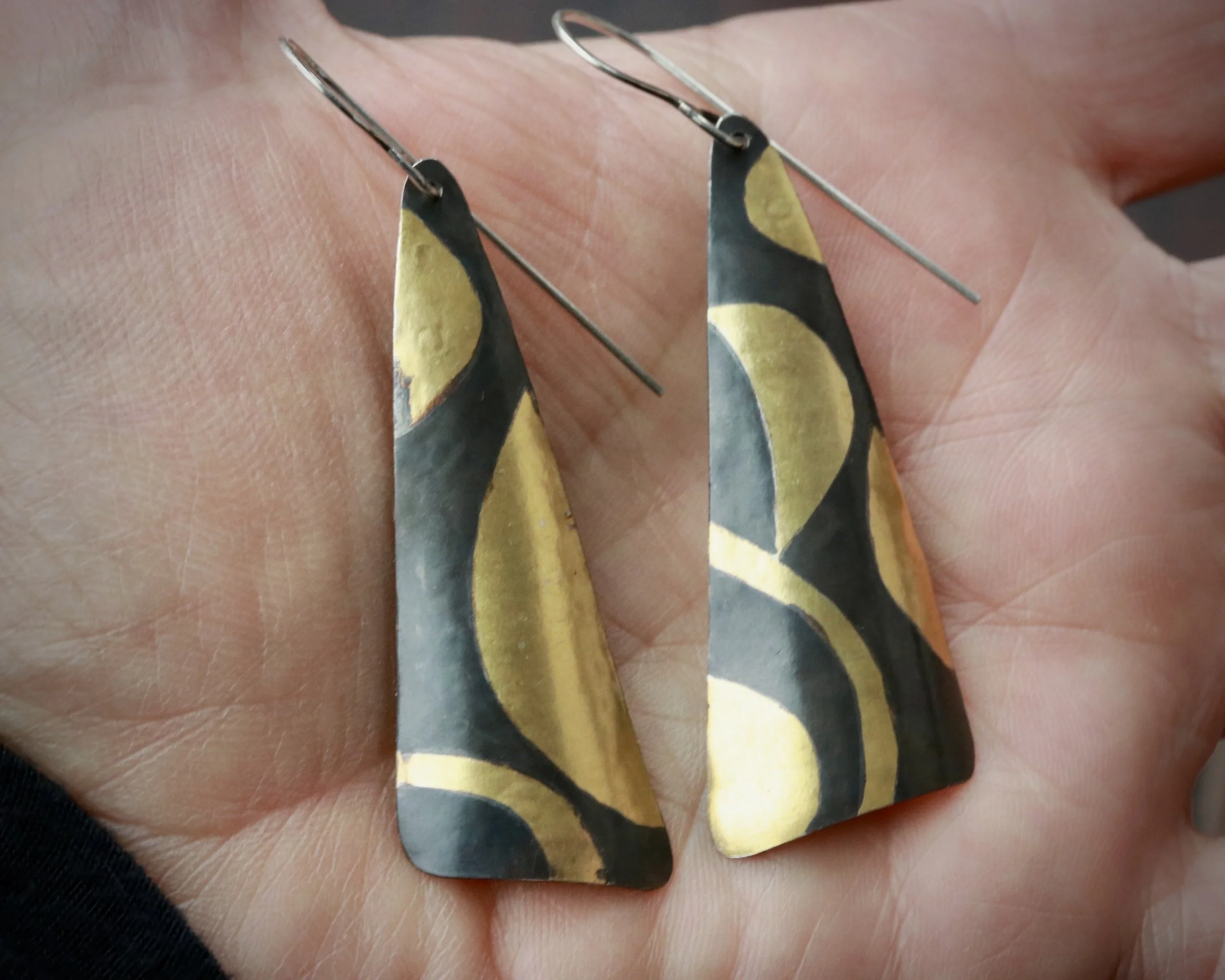 Keum-boo Gold and Oxidized Silver Drop Earrings
