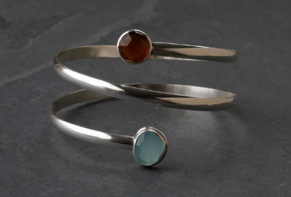 Aligned - Garnet & Chalcedony Bracelet in Sterling Silver