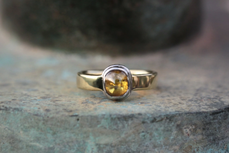 Golden Diamond Cabochon Ring in Platinum & 18k Gold