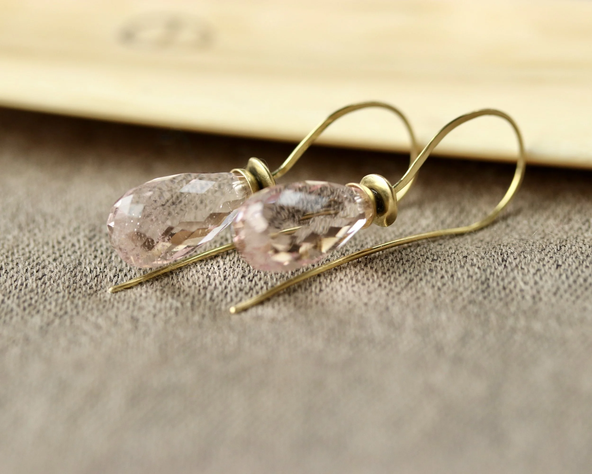 Morganite Briolette Earrings in 18K Gold