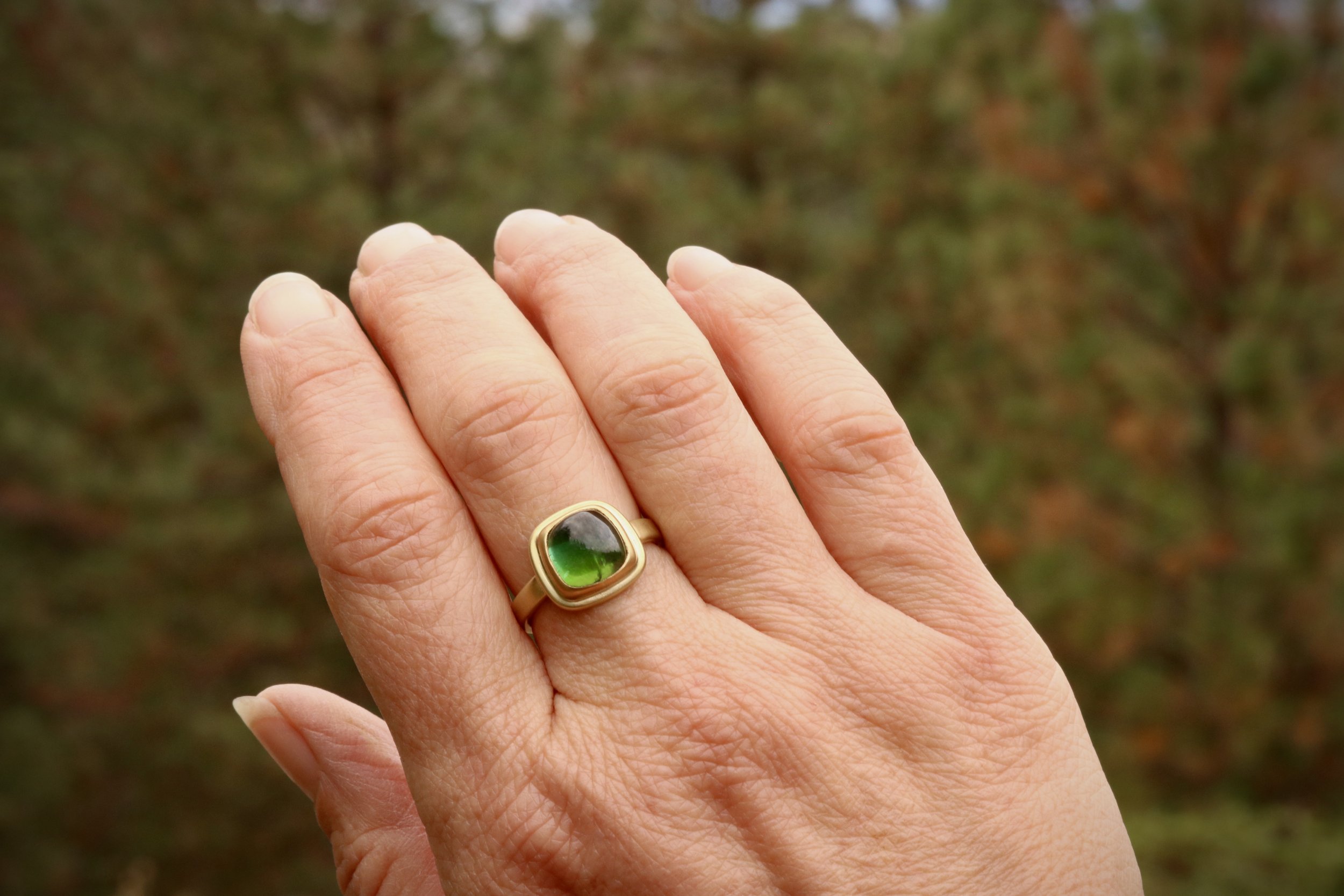 Green Tourmaline Ring in 22K & !8K Gold by Big Sur Goldsmiths