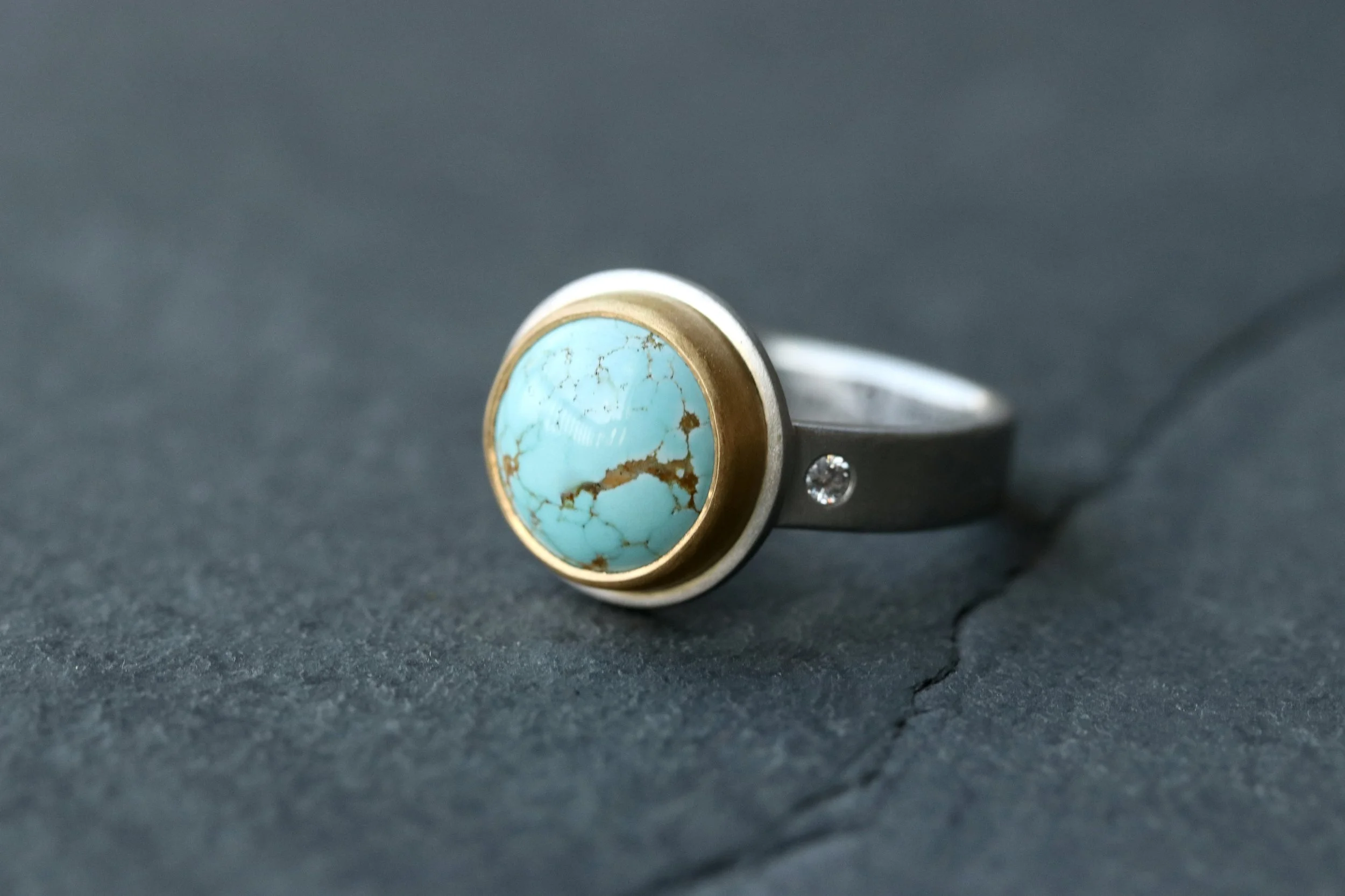 Number 8 Turquoise Solitaire Ring in Platinum & 22k Gold