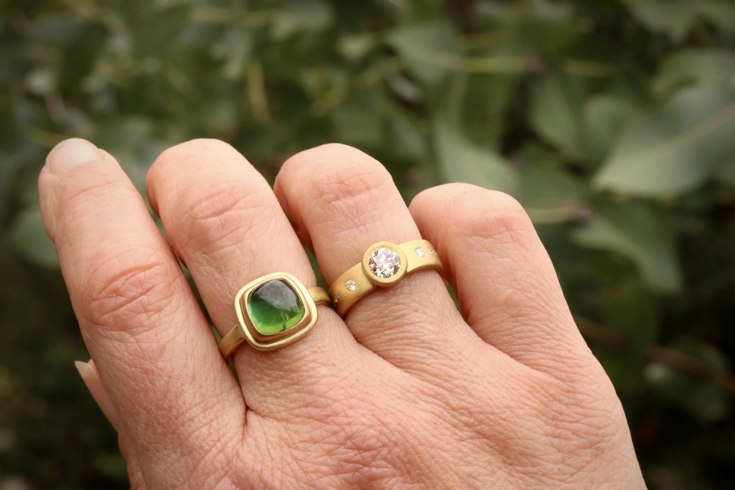 Green Tourmaline Ring in 22K & !8K Gold by Big Sur Goldsmiths