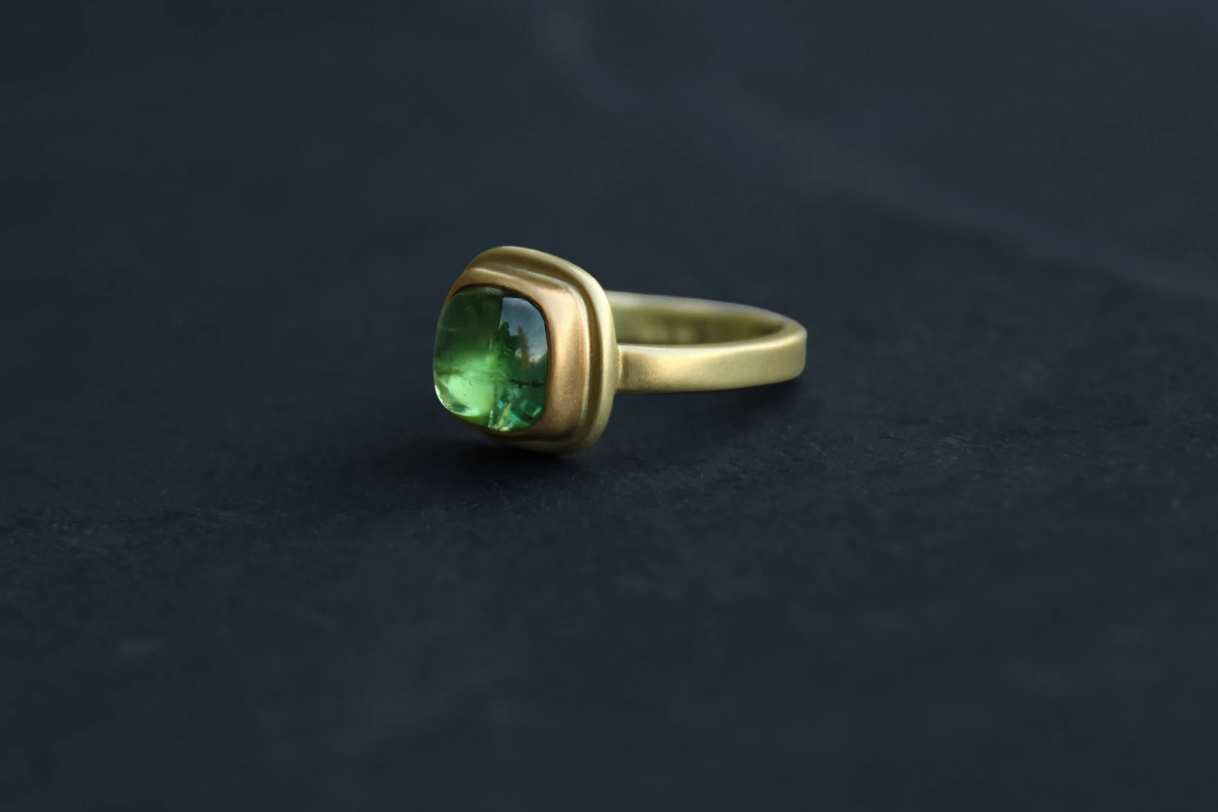 Green Tourmaline Ring in 22K & !8K Gold by Big Sur Goldsmiths