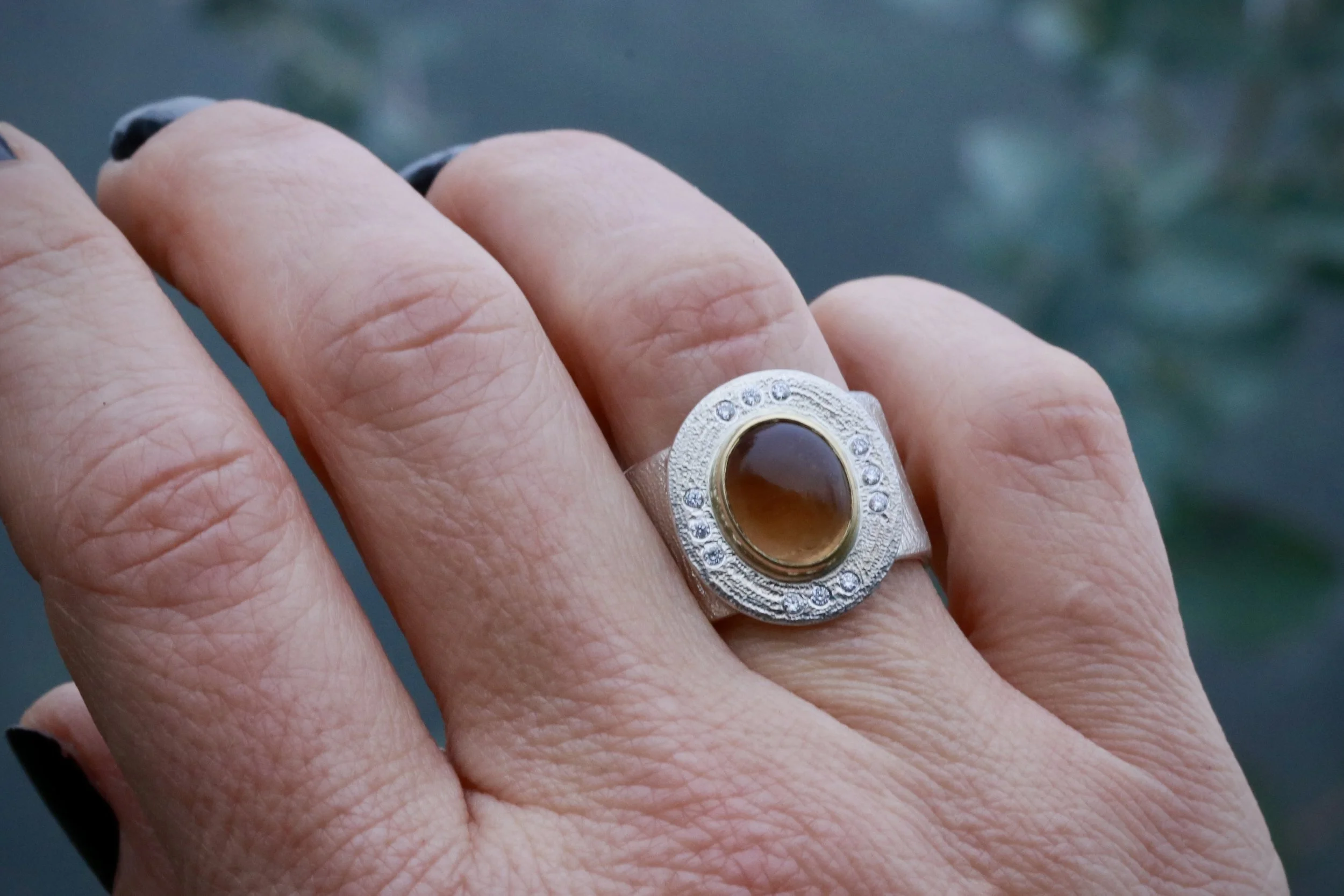 Golden Citrine & Diamonds Ring