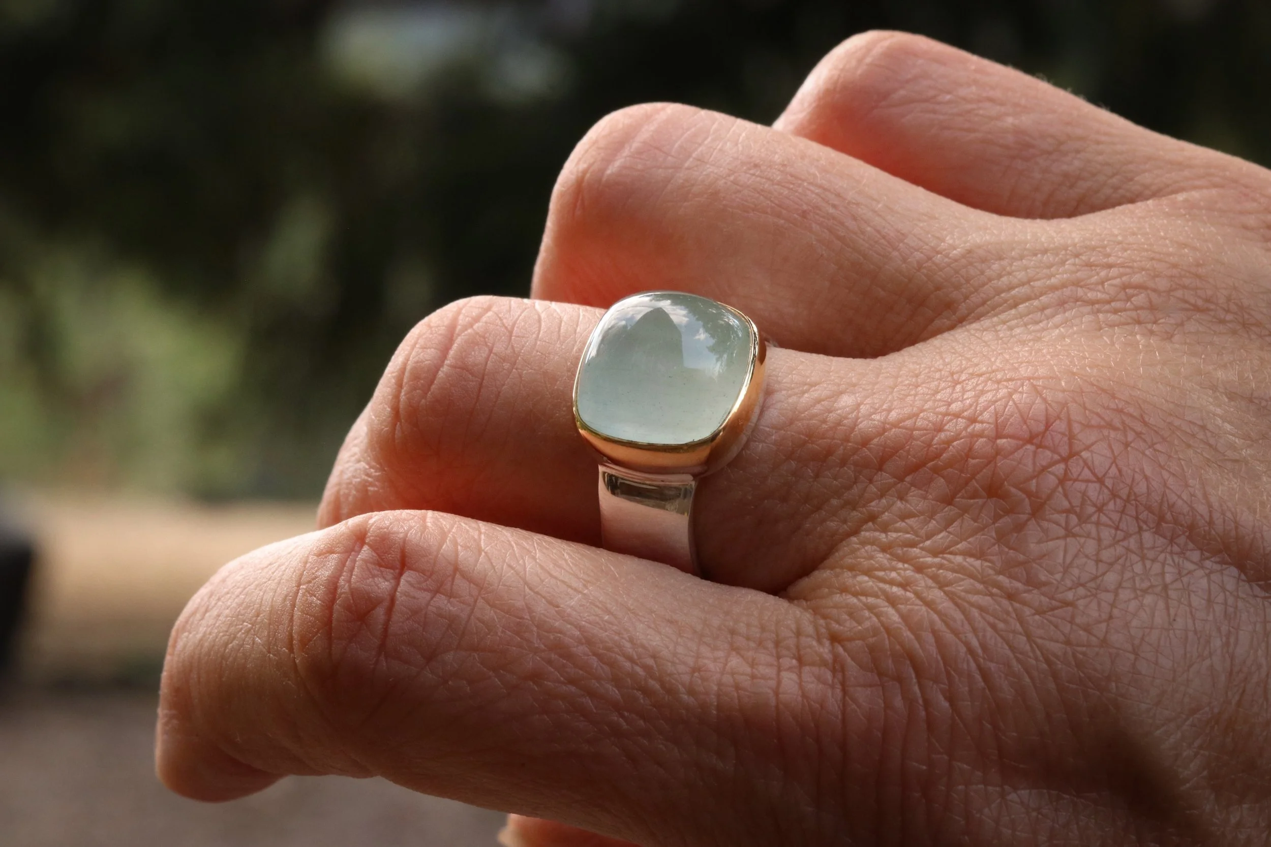 Chatoyant Green Beryl Big Sur Classic Ring in 22k Gold & Sterling Silver
