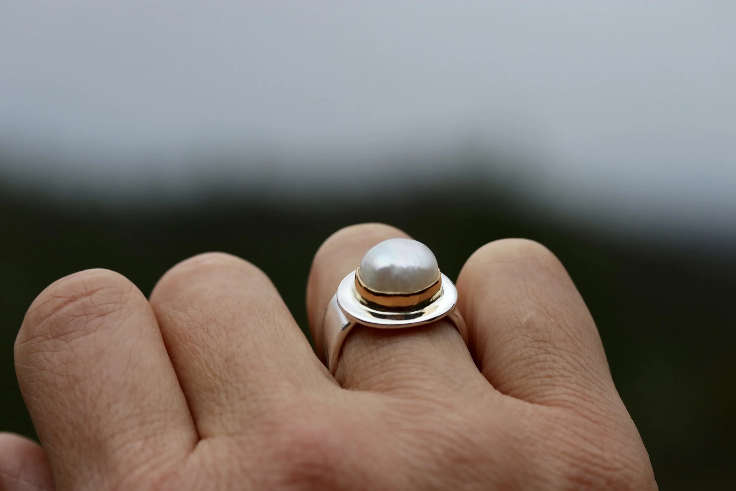 Pearl Ring in 22K Gold & Sterling Silver