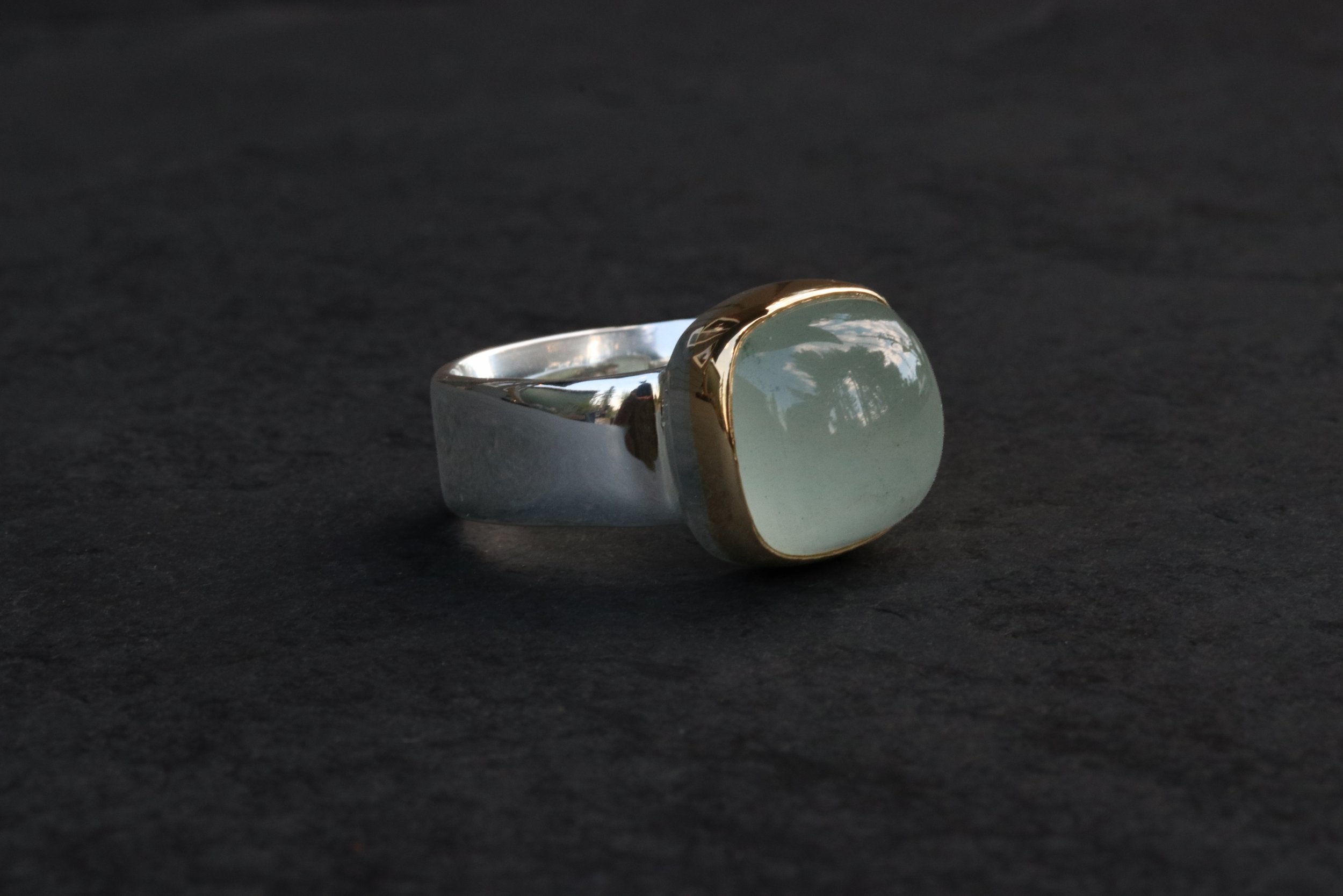 Chatoyant Green Beryl Big Sur Classic Ring in 22k Gold & Sterling Silver