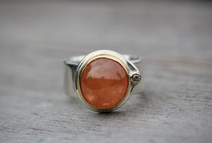 Mandarin Garnet and Champagne Diamond in Pure Platinum & 22k Gold and Sterling Silver .925